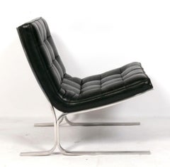Nicos Zographos Leather and Chrome Lounge Chair Mid Century Modern CH28 Mies