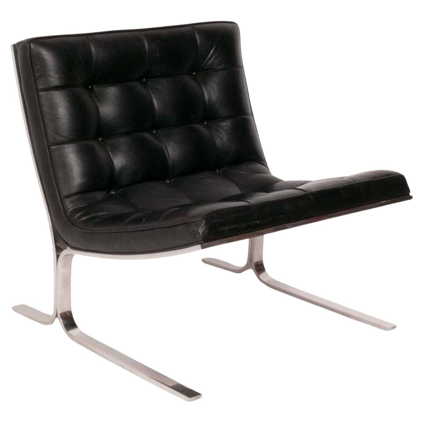 Nicos Zographos Leather and Chrome Lounge Chair Mid Century Modern CH28 Mies For Sale