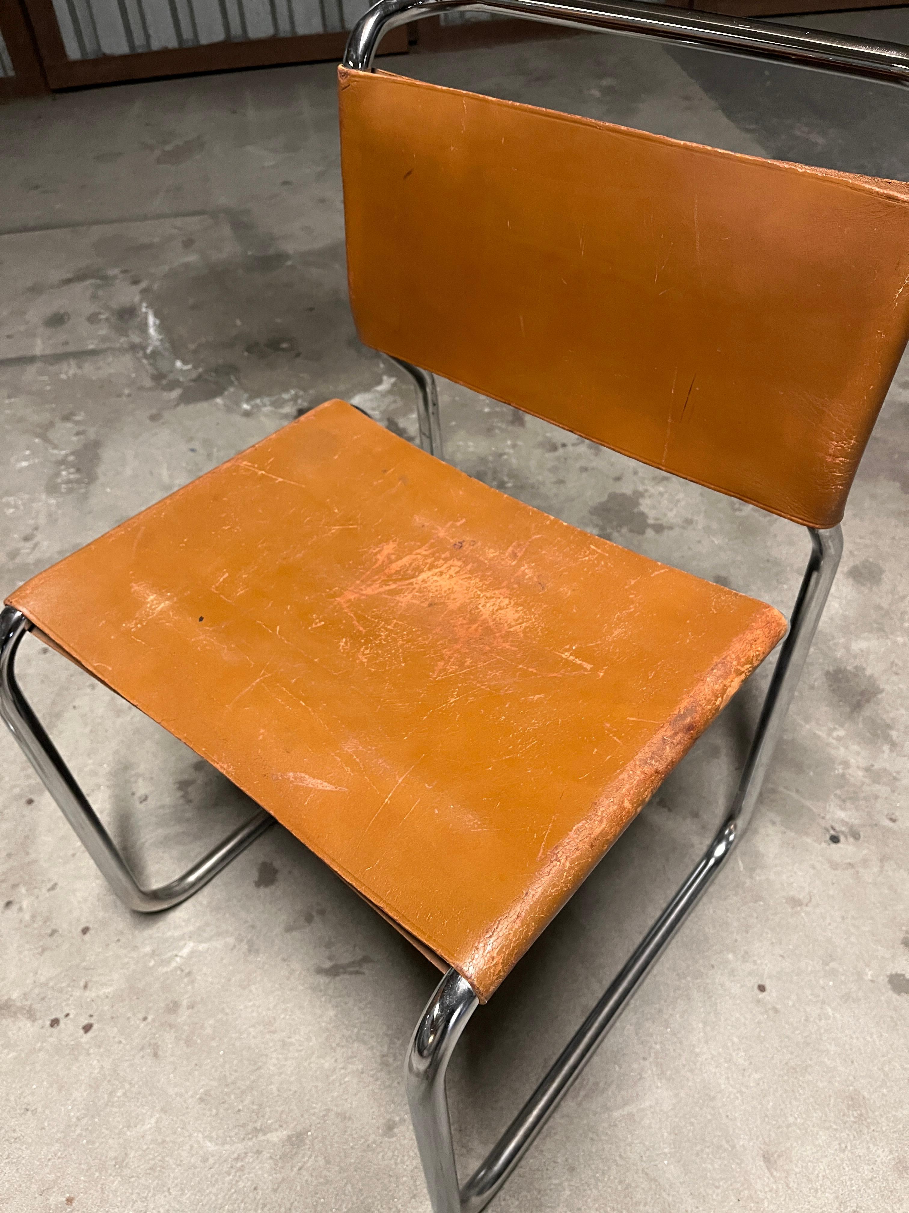 American Nicos Zographos Pair of Leather and Steel Cantilevered Side Chairs Model Ch66 19