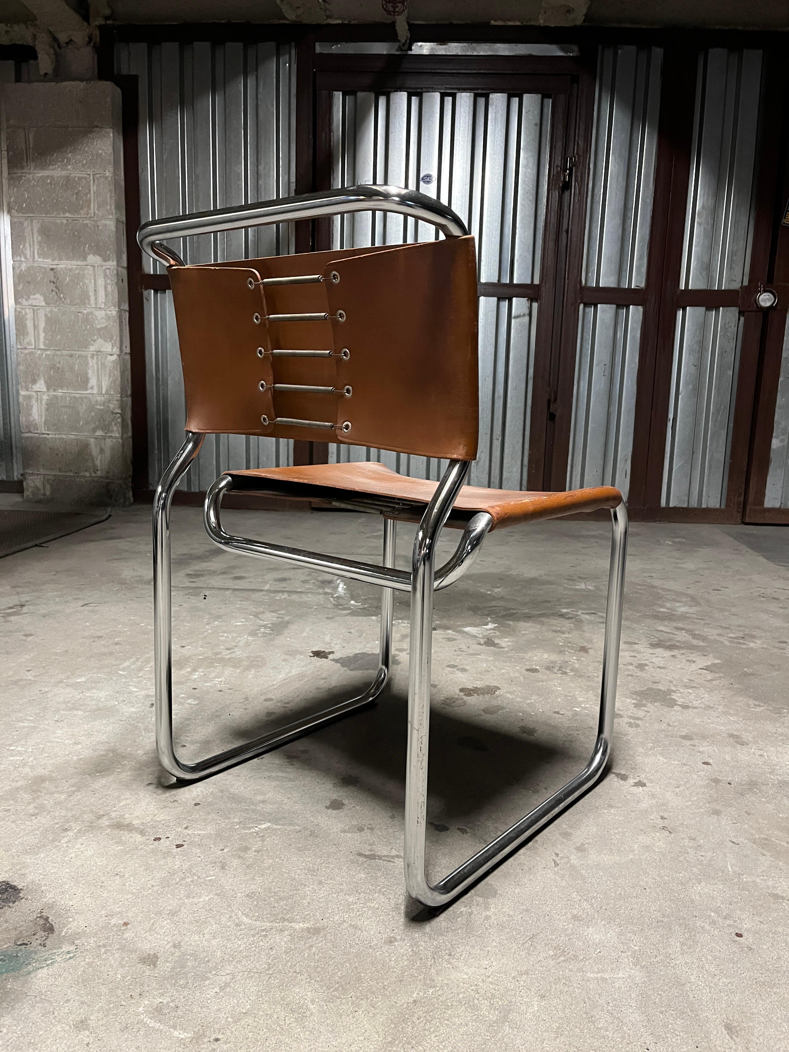 Nicos Zographos Pair of Leather and Steel Cantilevered Side Chairs Model Ch66 19 2