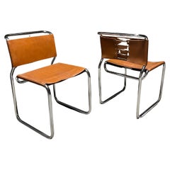 Nicos Zographos Pair of Leather and Steel Cantilevered Side Chairs Model Ch66 19