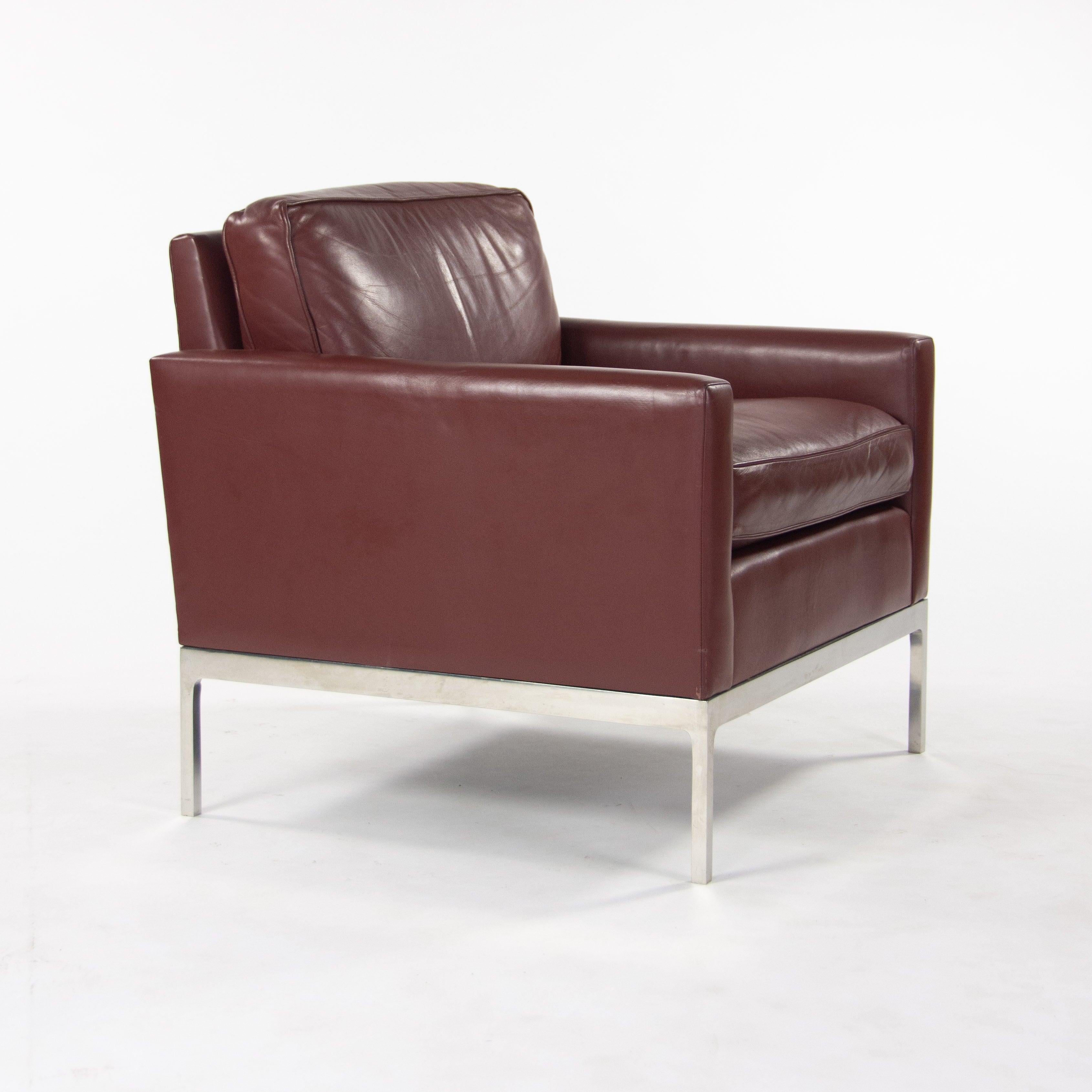 Modern Nicos Zographos Red Leather 70 Club Chair Armchair with Polished Stainless Legs For Sale