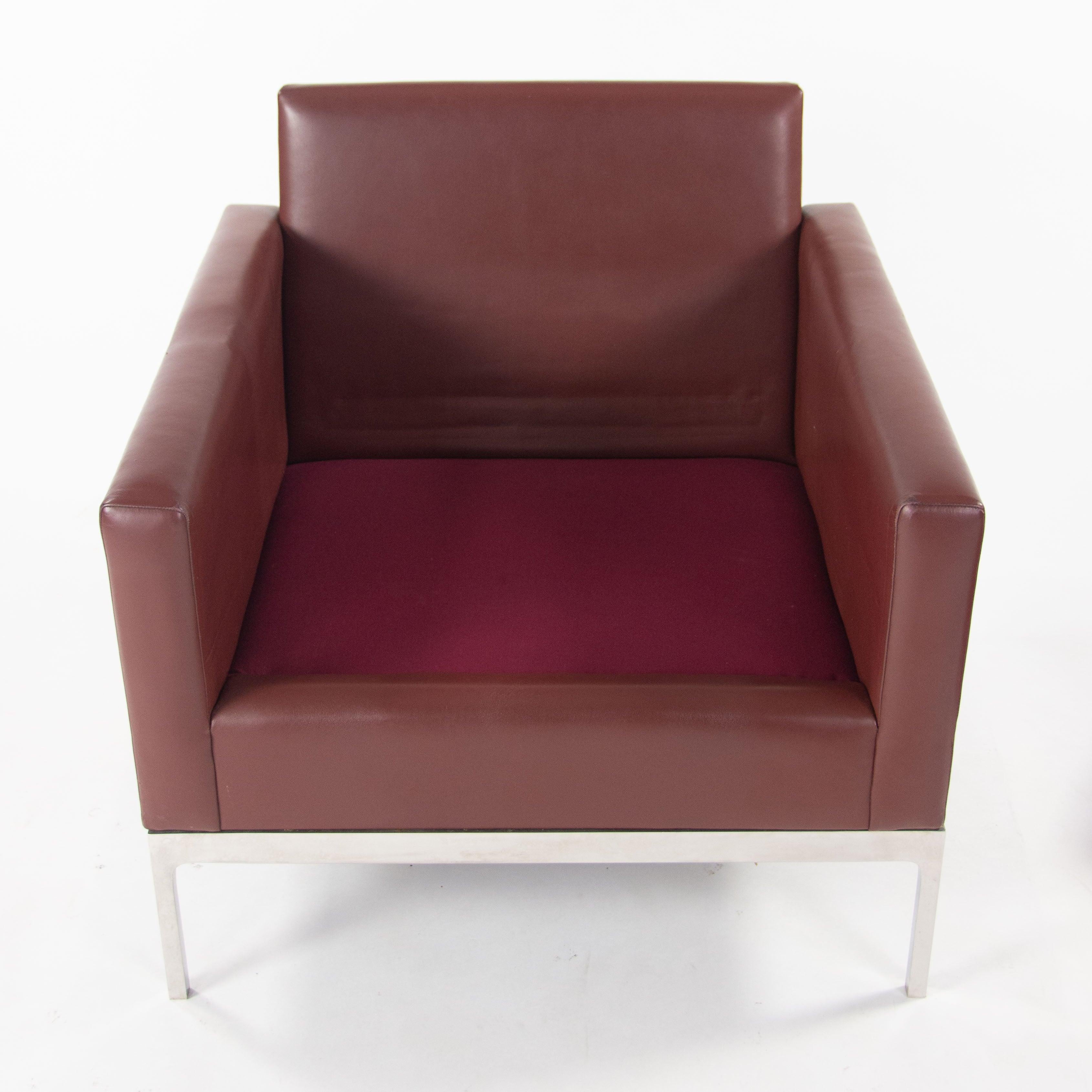 Nicos Zographos Red Leather 70 Club Chair Armchair with Polished Stainless Legs In Good Condition For Sale In Philadelphia, PA