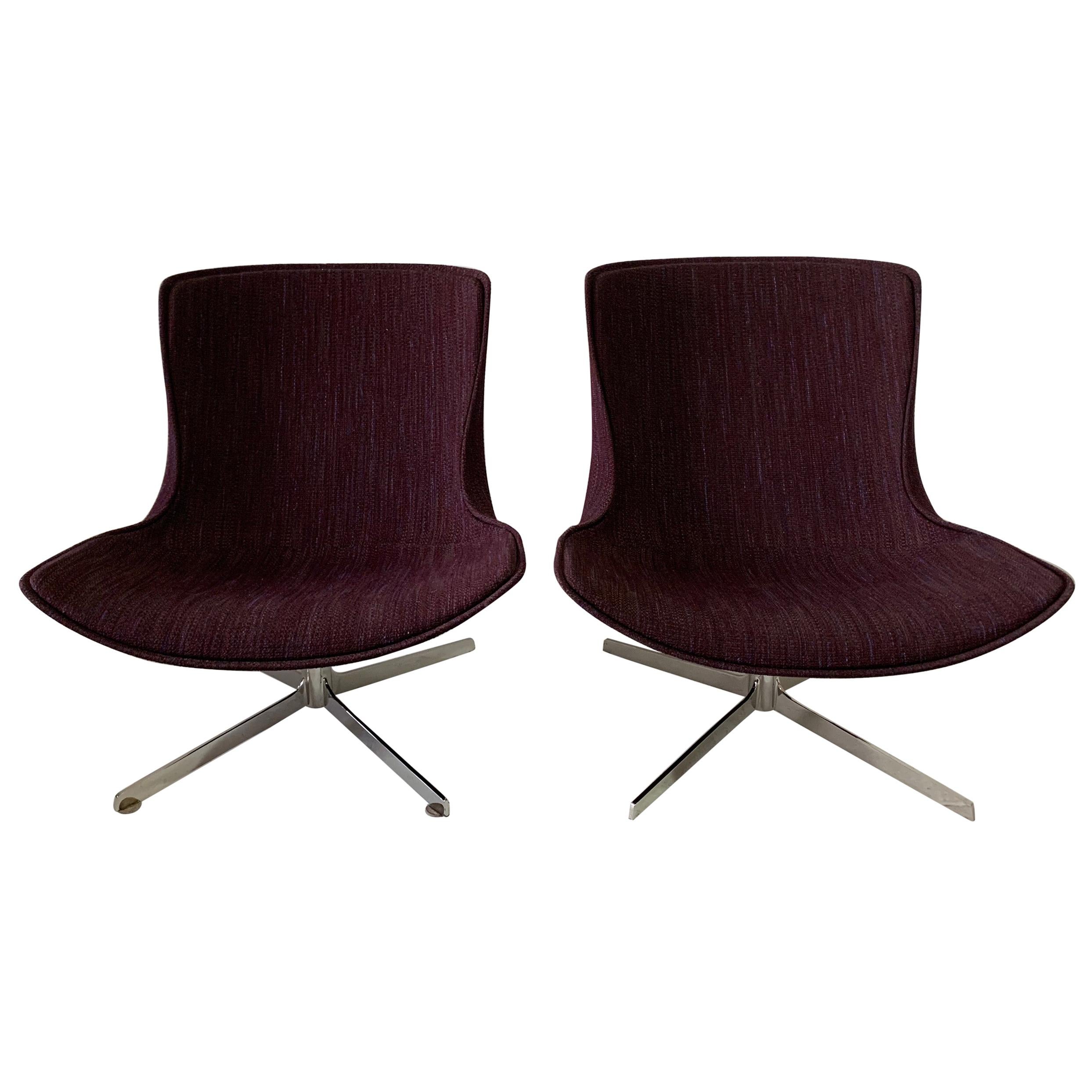 Nicos Zographos Style Midcentury Swivel Chairs, Pair