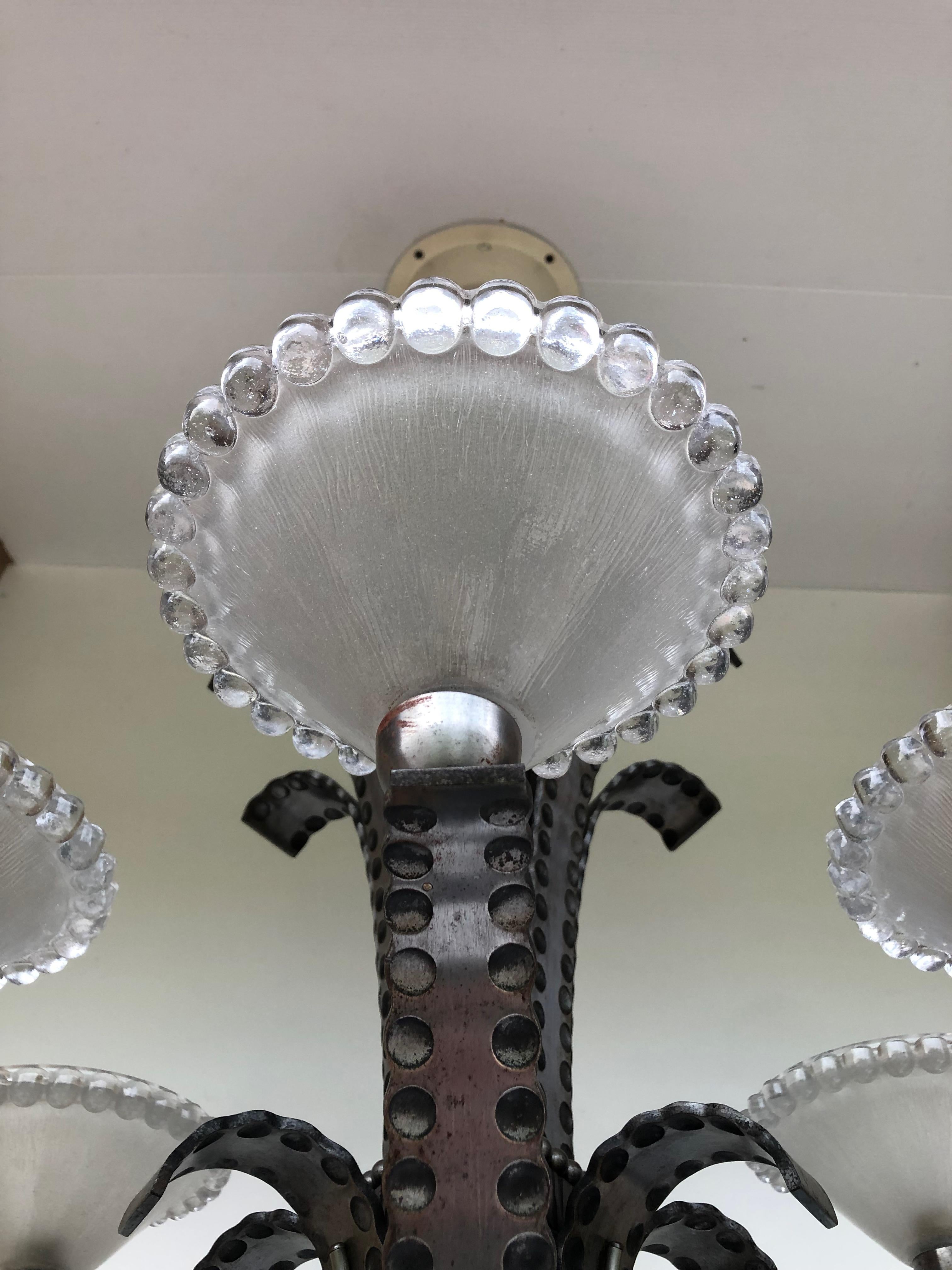 Lampadario Nics in ferro battuto Art Déco In condizioni ottime in vendita a NANTES, FR