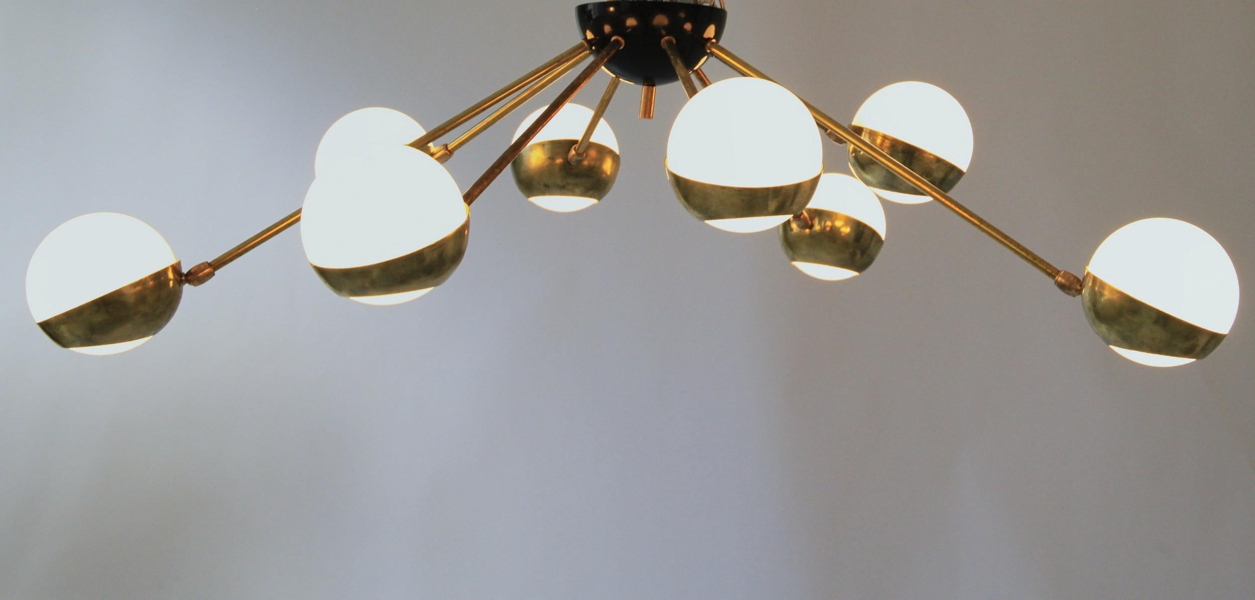 Nido Asymmetrical Flush Mount Brass Glass Chandelier, Low Ceiling Best, 8 shades 5