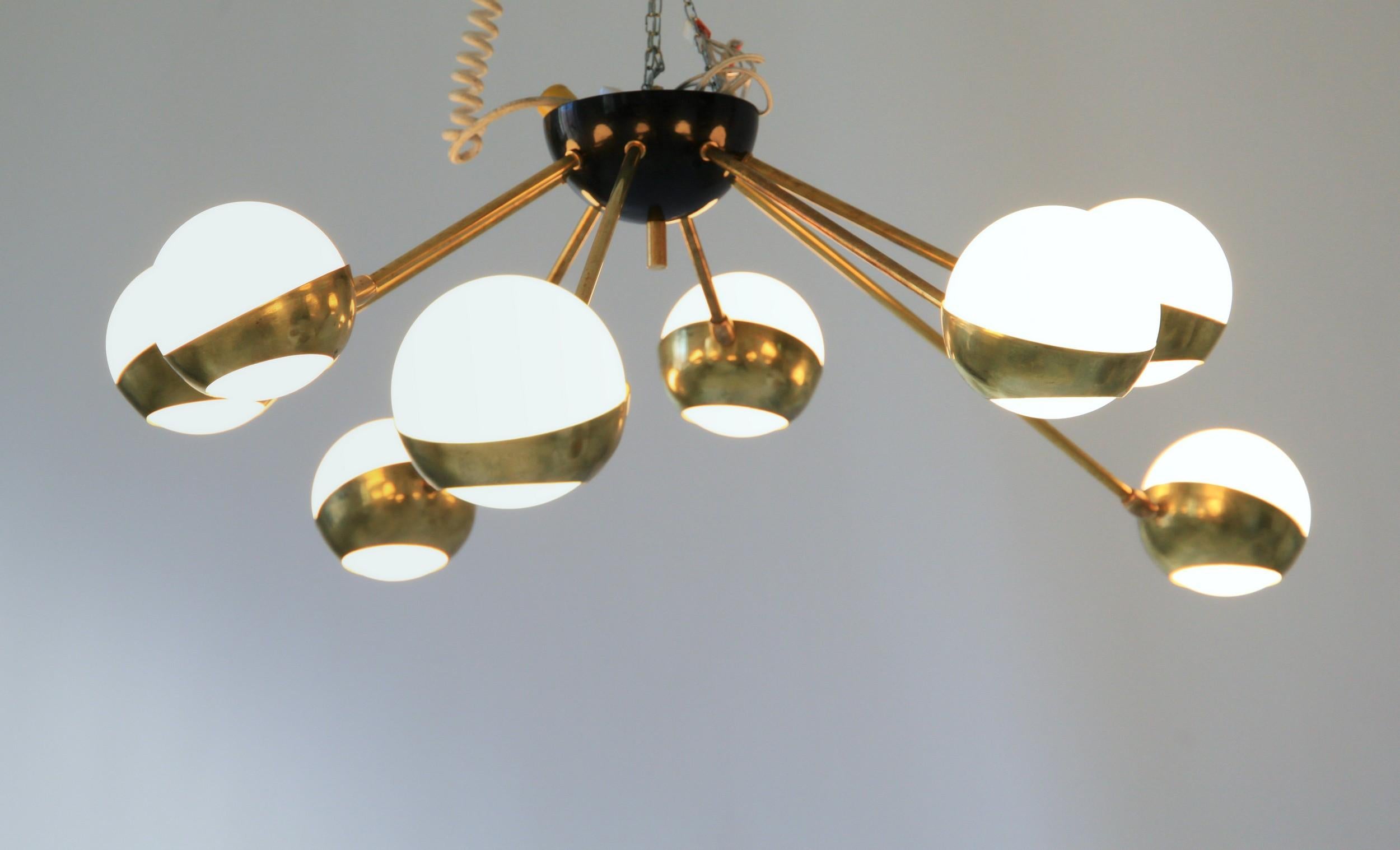 Nido Asymmetrical Flush Mount Brass Glass Chandelier, Low Ceiling Best, 8 shades 9