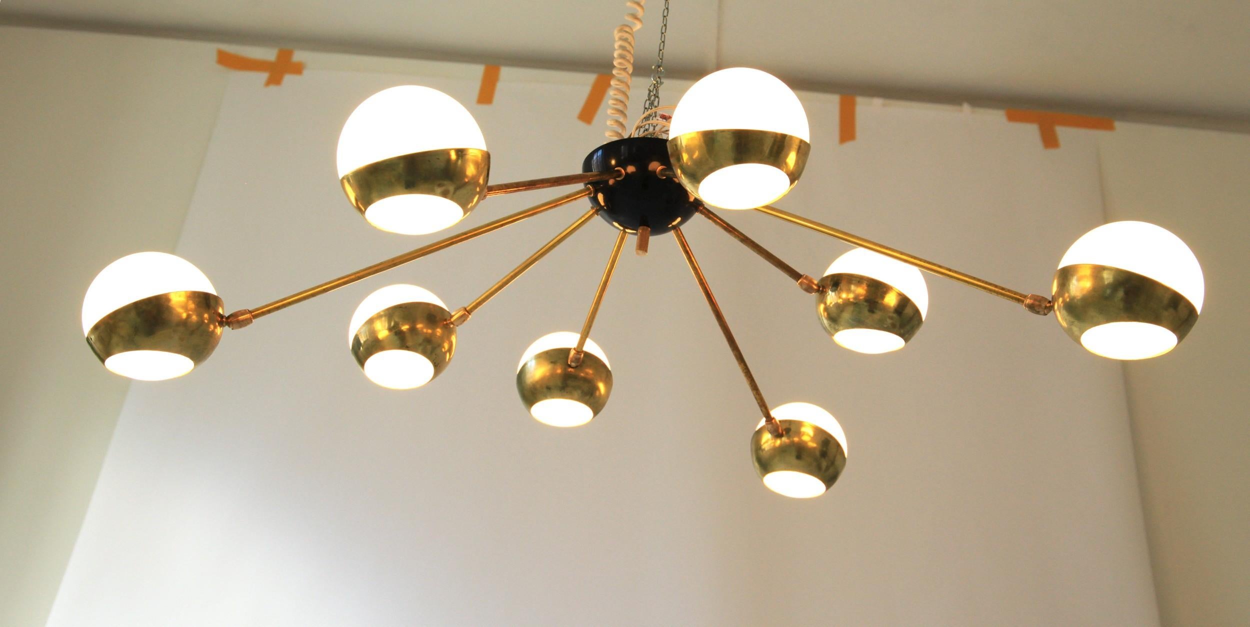 Nido Asymmetrical Flush Mount Brass Glass Chandelier, Low Ceiling Best, 8 shades 10