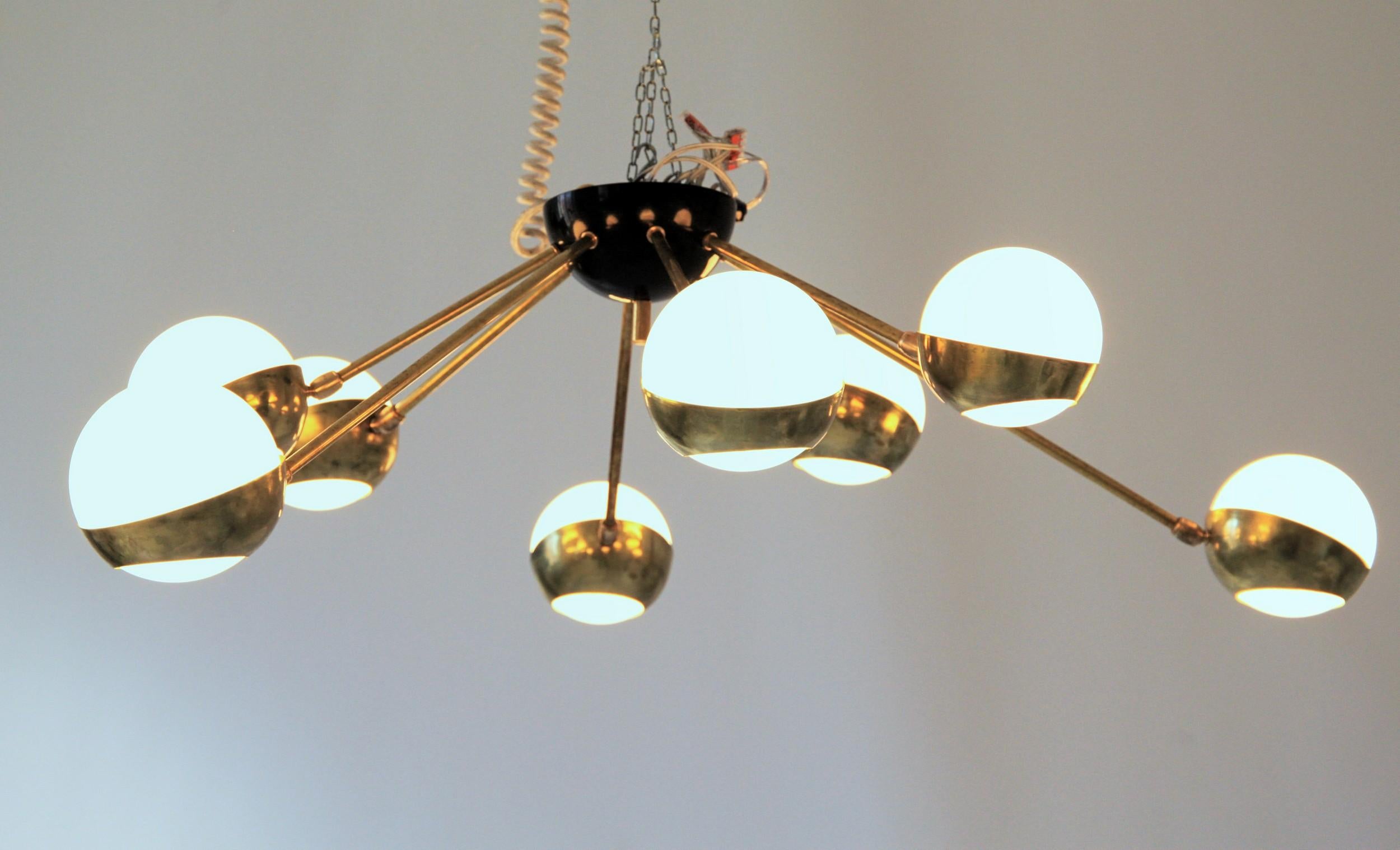 Nido, Flush Mount Brass and Glass Chandelier 8 Arms, Low Ceiling Best, Free Ship For Sale 3