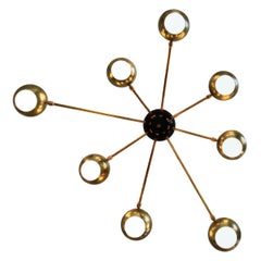 Nido, Flush Mount Brass and Glass Chandelier 8 Arms, Low Ceiling Best, Free Ship