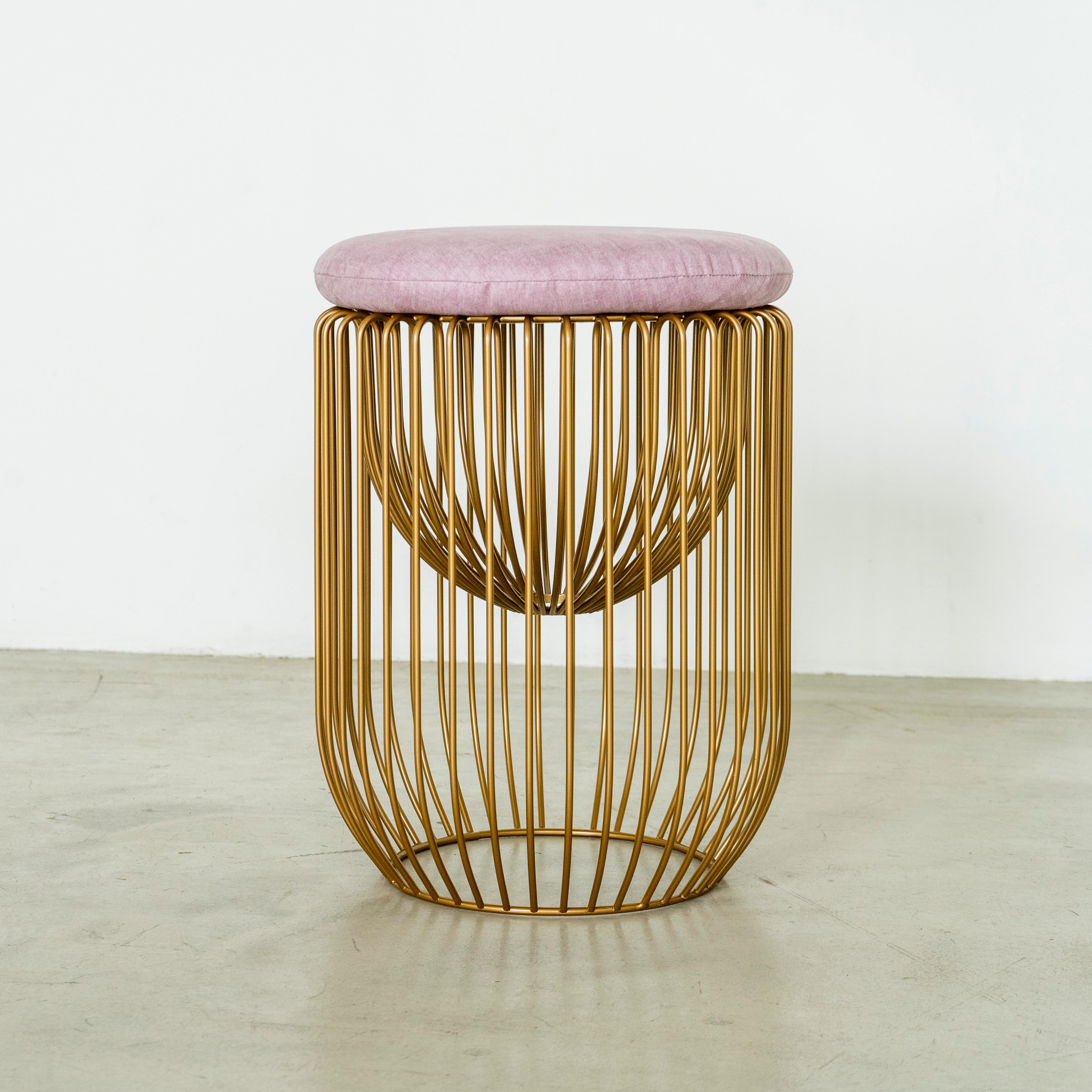 Italian Nido Stool with Upholstered Pillow in Pink