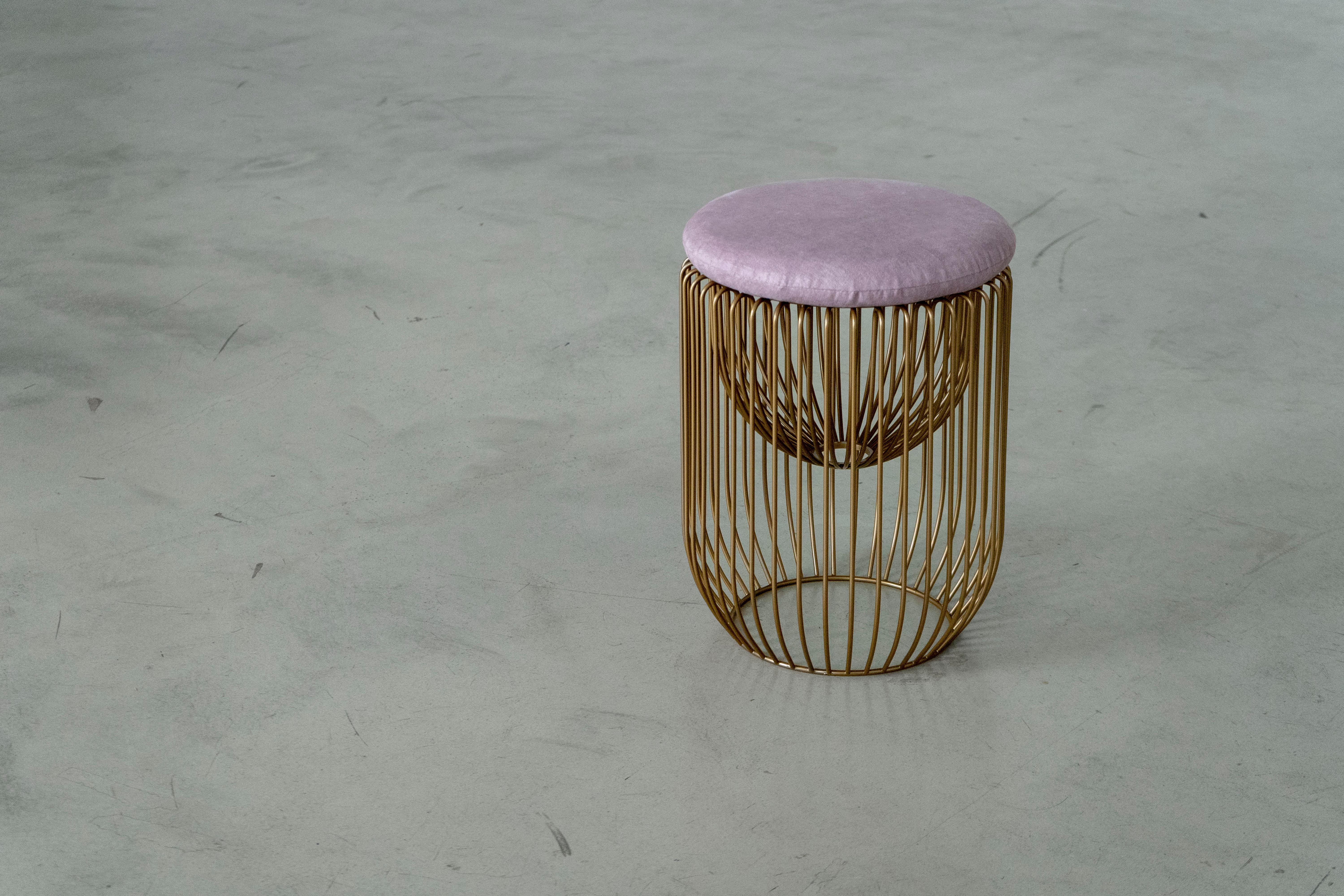 Steel Nido Stool with Upholstered Pillow in Pink