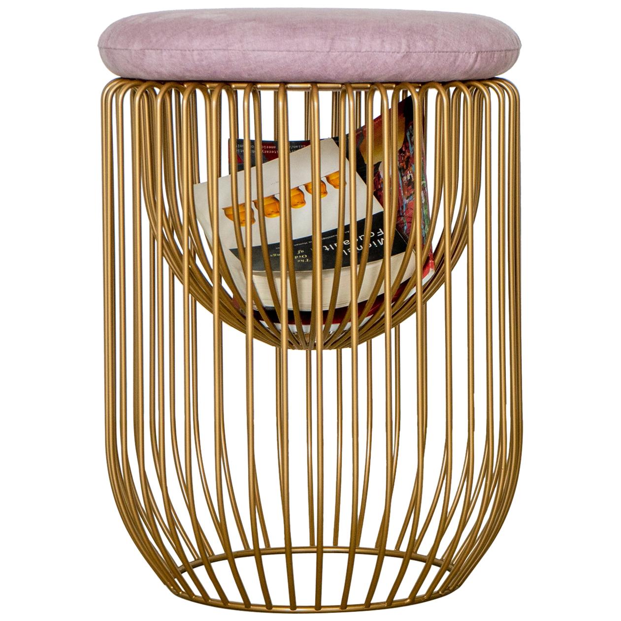 Nido Stool with Upholstered Pillow in Pink