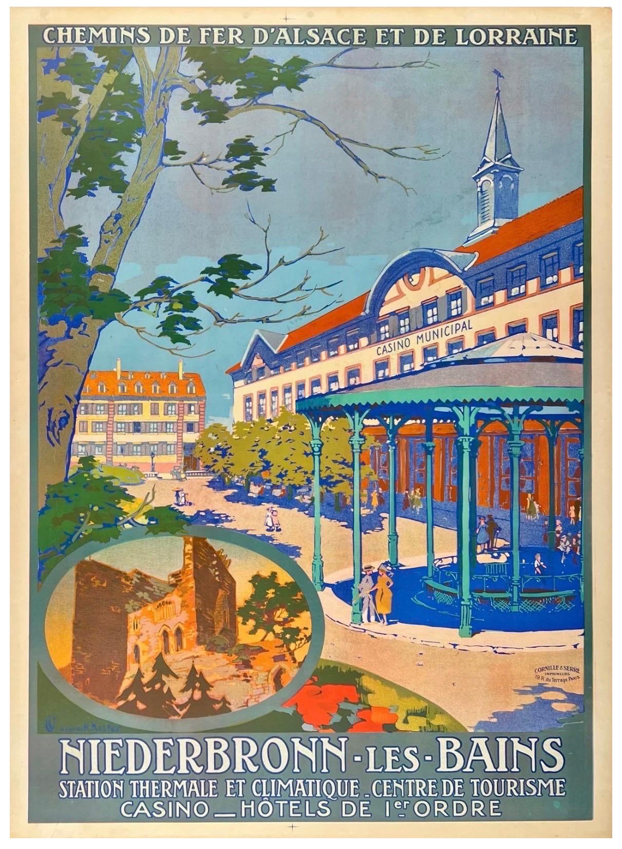 NIEDERBRONN LES BAINES Original Vintage French Art Deco Travel Tourism Poster