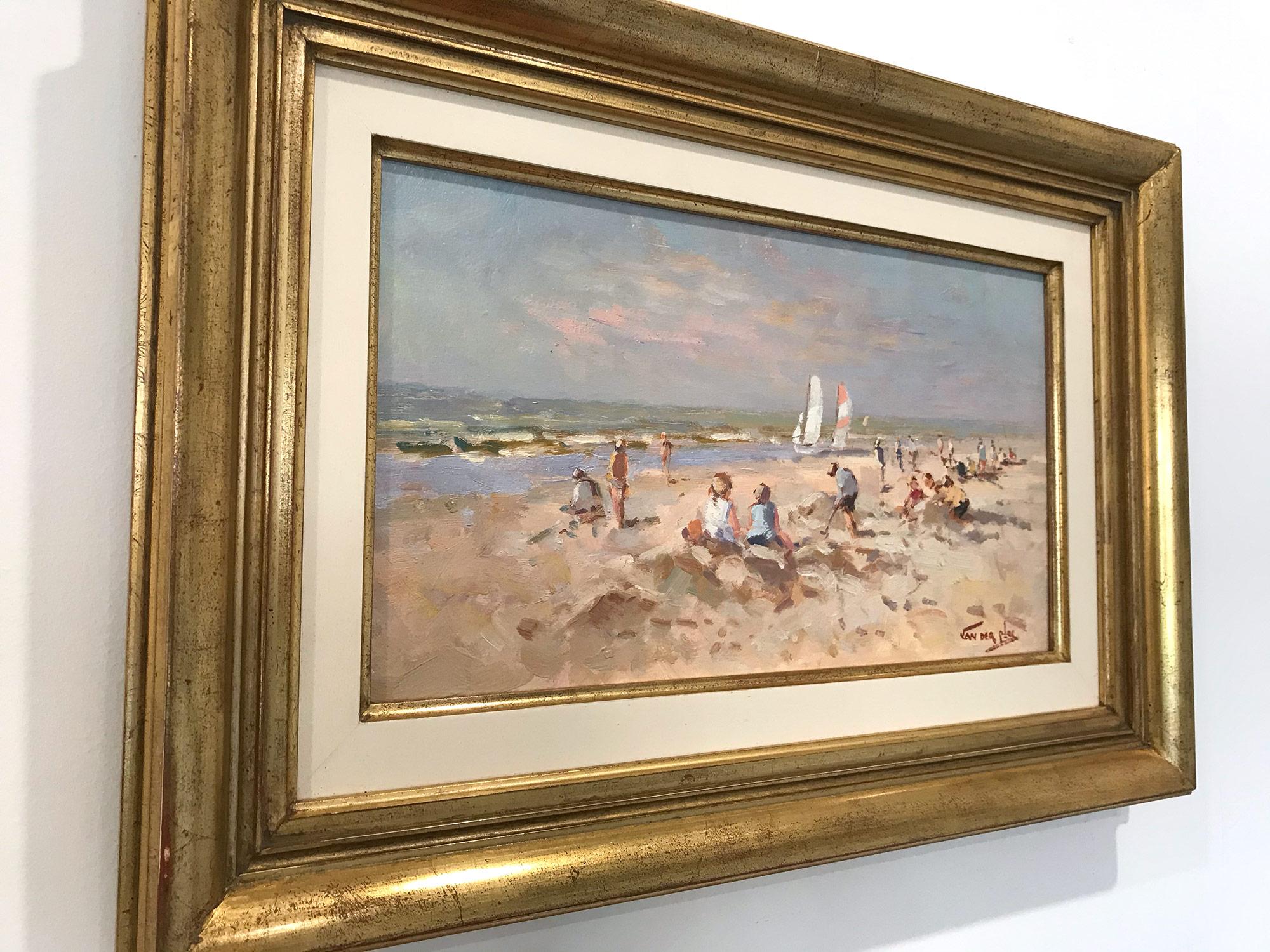 Impressionistische Szene „A Day at the Beach“ mit Segelbooten und Figuren, Gemälde im Angebot 5