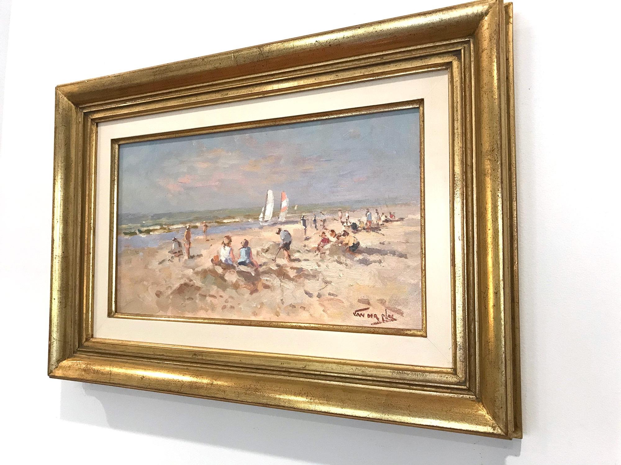 Impressionistische Szene „A Day at the Beach“ mit Segelbooten und Figuren, Gemälde im Angebot 2