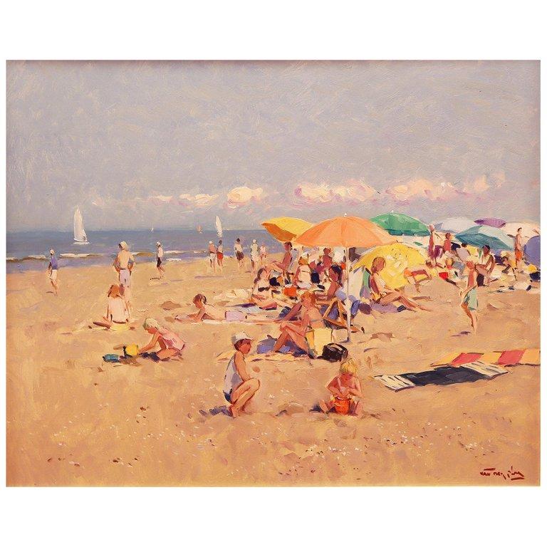 Impressionistic Beach Scene - Painting by Niek van der Plas