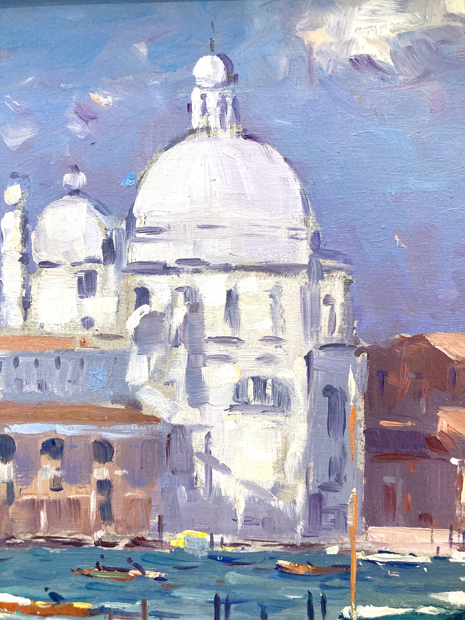 Impressionistisches Ölgemälde mit Figuren und Booten entlang Venedig, „View of Venice“ im Angebot 9