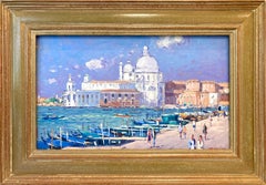 "View of Venice" Impressionist Oil Painting with Figures and Boats along Venice