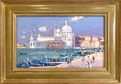 "View of Venice" Impressionist Oil Painting with Figures and Boats along Venice