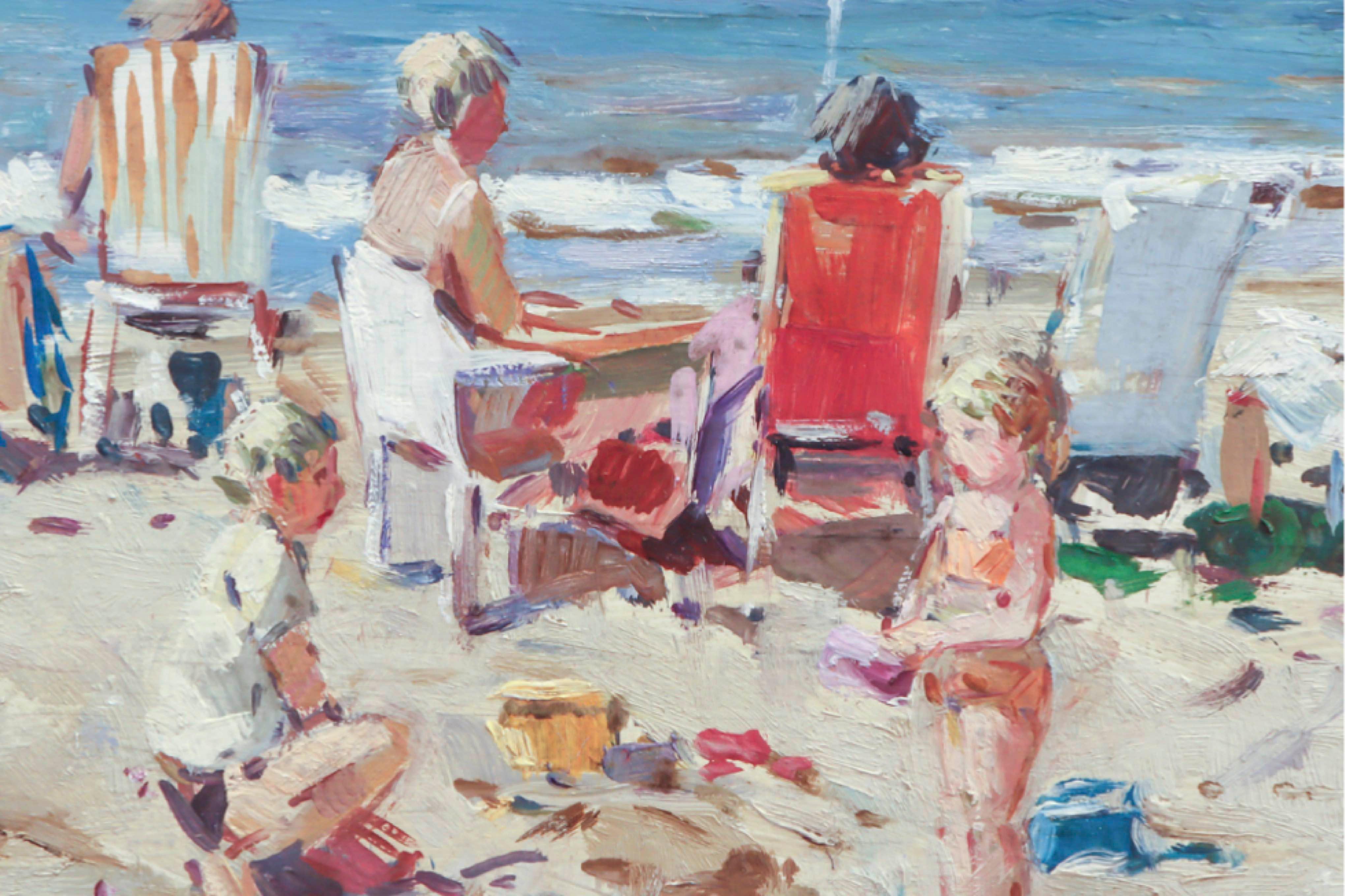 Hand-Painted Niek van der Plas, Beach Scene For Sale