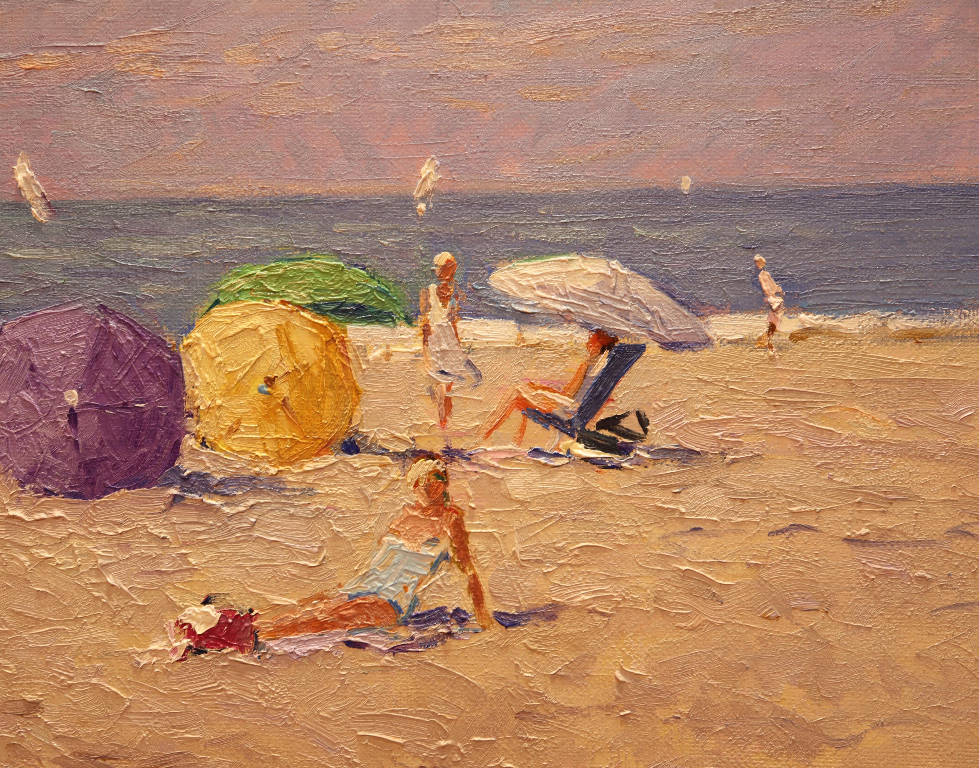 Modern Impressionistic Beach Scene by Niek Van Der Plas For Sale