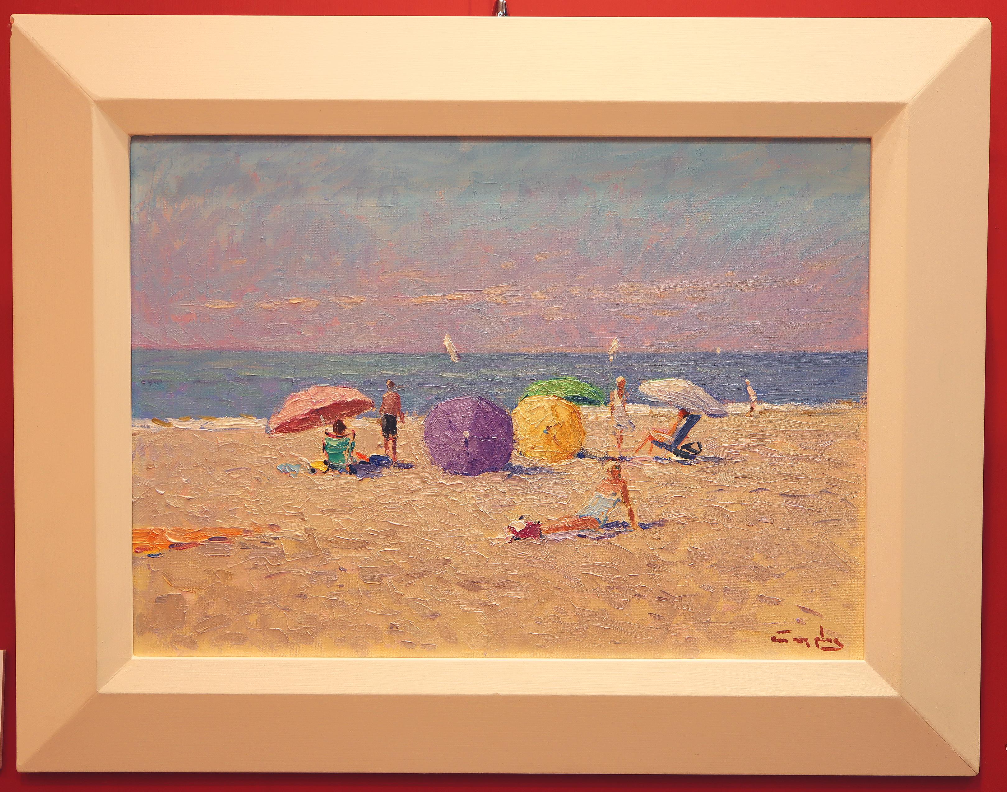 Dutch Impressionistic Beach Scene by Niek Van Der Plas For Sale