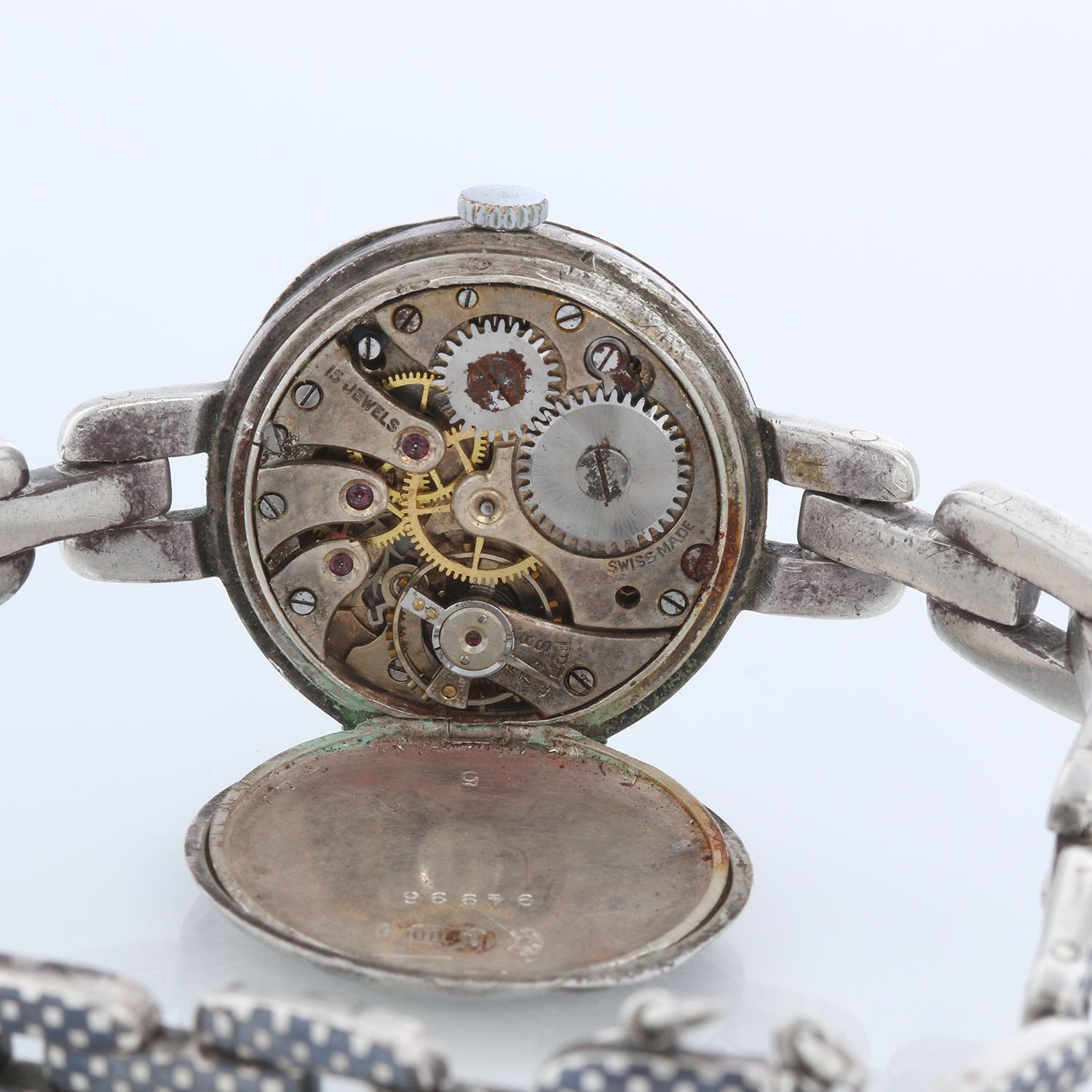 A. Silver Niello Orologio da polso da donna a carica manuale in vendita 1