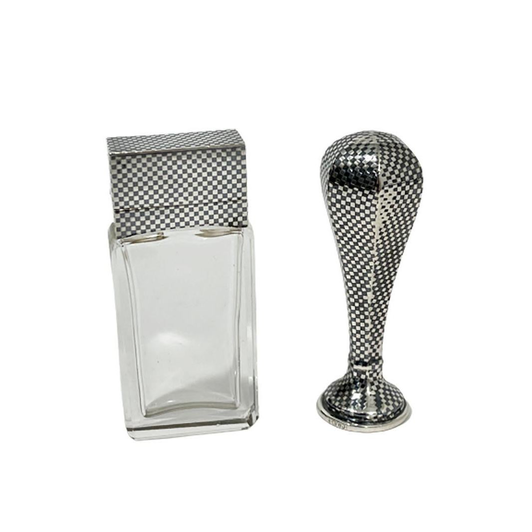 Niello Silver Wax Seal Stamp and Rectangular Niello and Crystal Scent Bottle For Sale