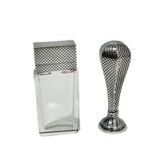 Used Niello Silver Wax Seal Stamp and Rectangular Niello and Crystal Scent Bottle