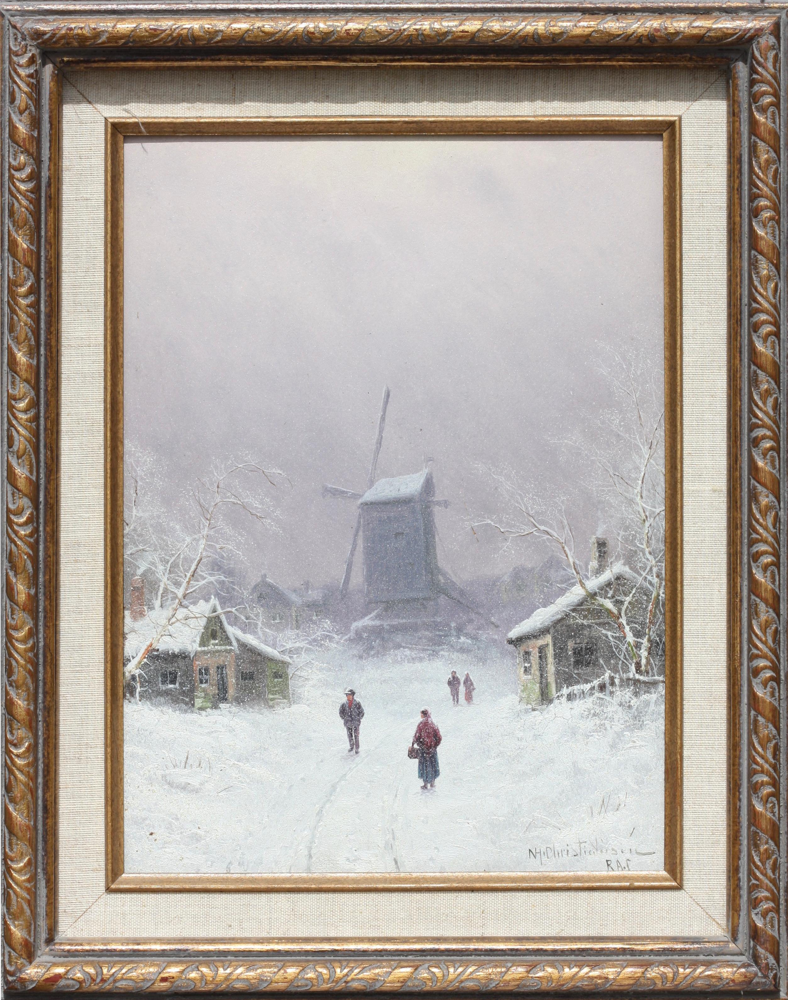 Niels Christensen: „Wintertag“, Öl auf Karton (20. Jahrhundert) im Angebot