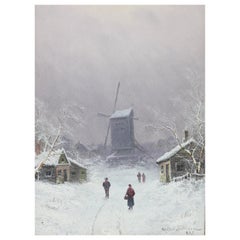 Niels Christensen "Giornata d'inverno" Olio su tavola