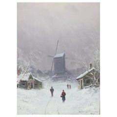 Antique Niels Christensen "Winter Day" Oil on Board