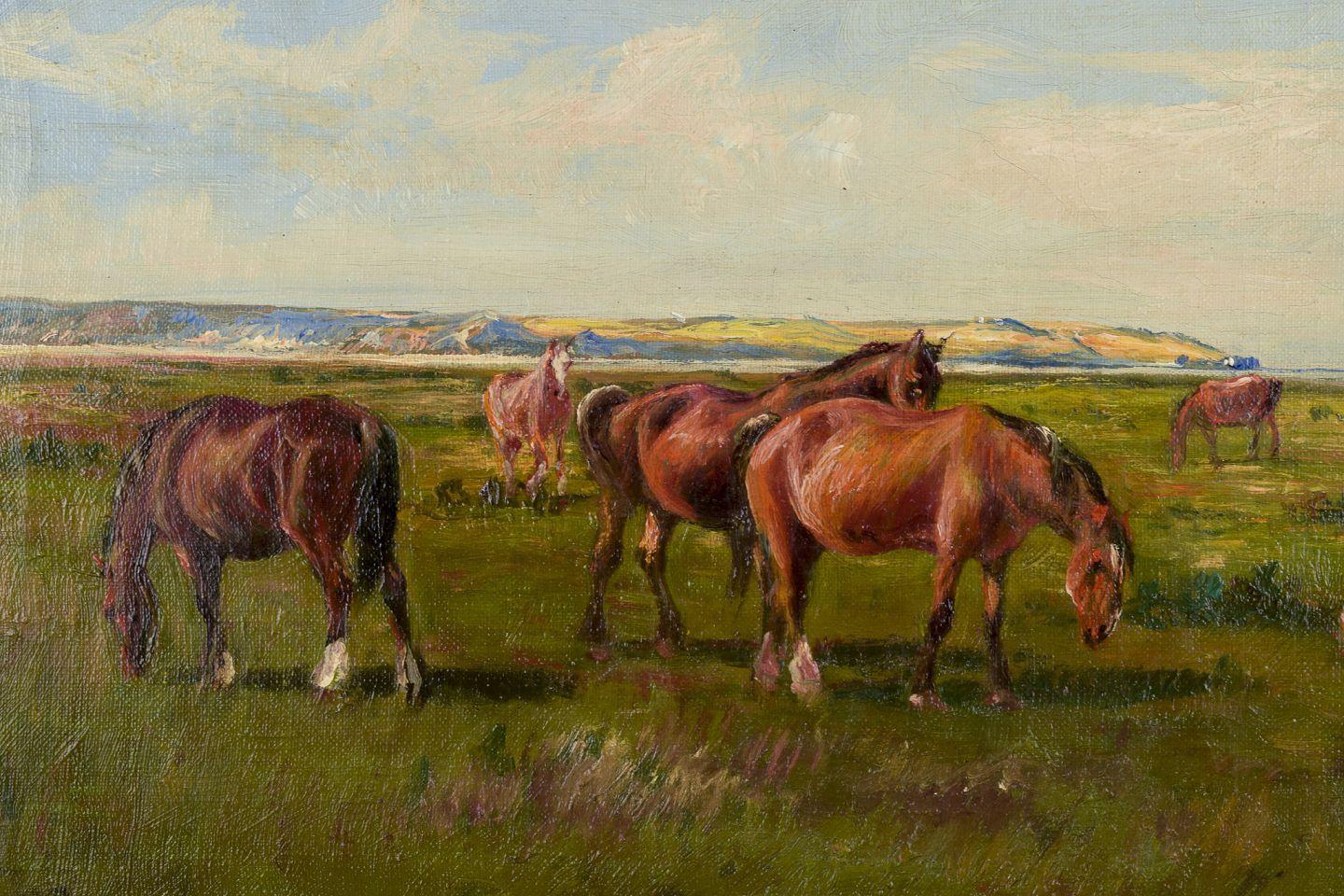 Niels Christiansen. Öl auf Leinwand. Landschaft mit Pferden und Gänsen (Dänisch) im Angebot