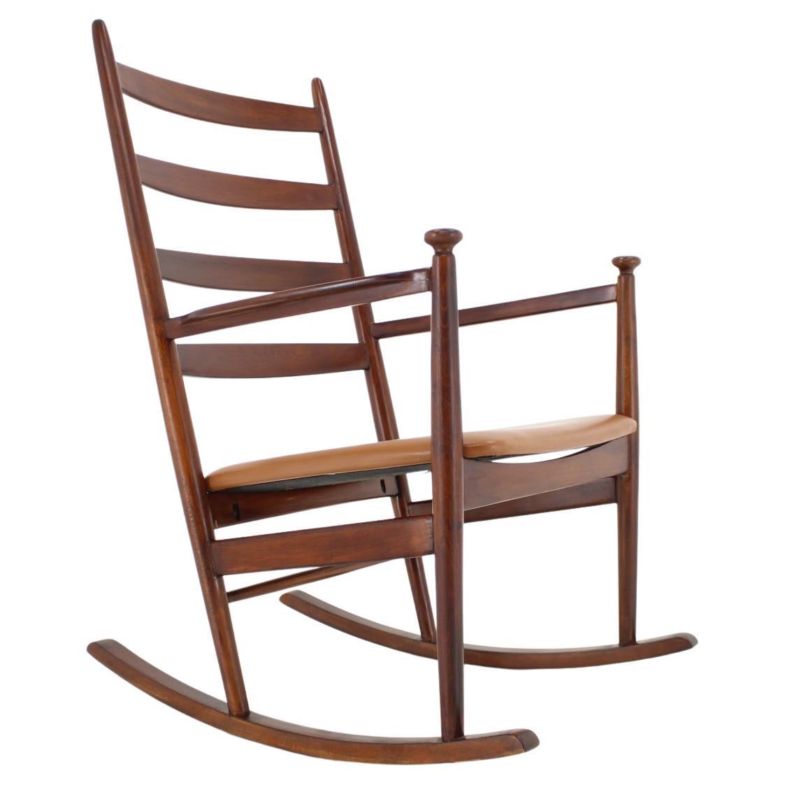 Danish Cord and Beech Rocking Chair, Denmark, 1940s For Sale at 1stDibs