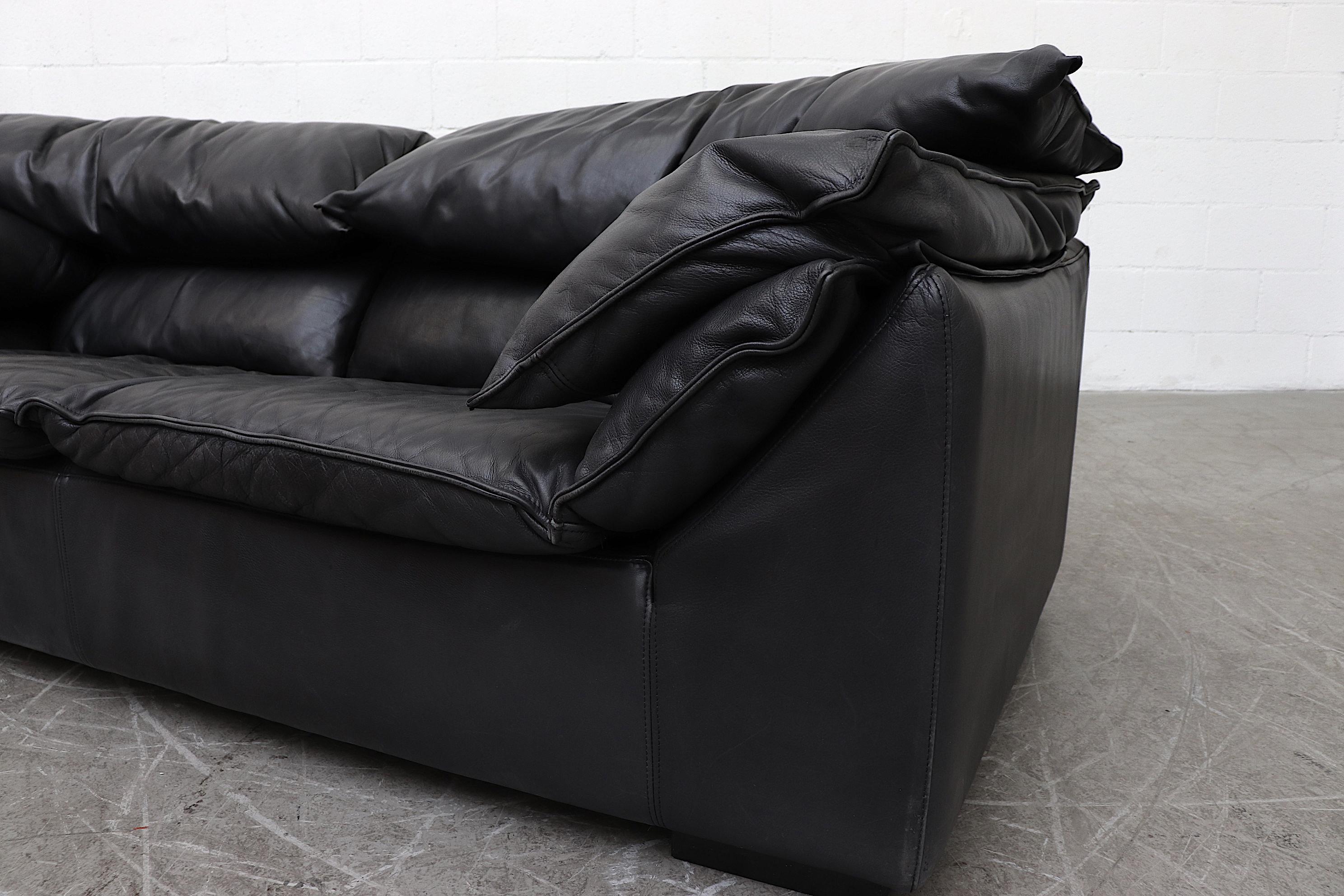 Mid-Century Modern Niels Eilersen Black Leather 'Monza' Sofa