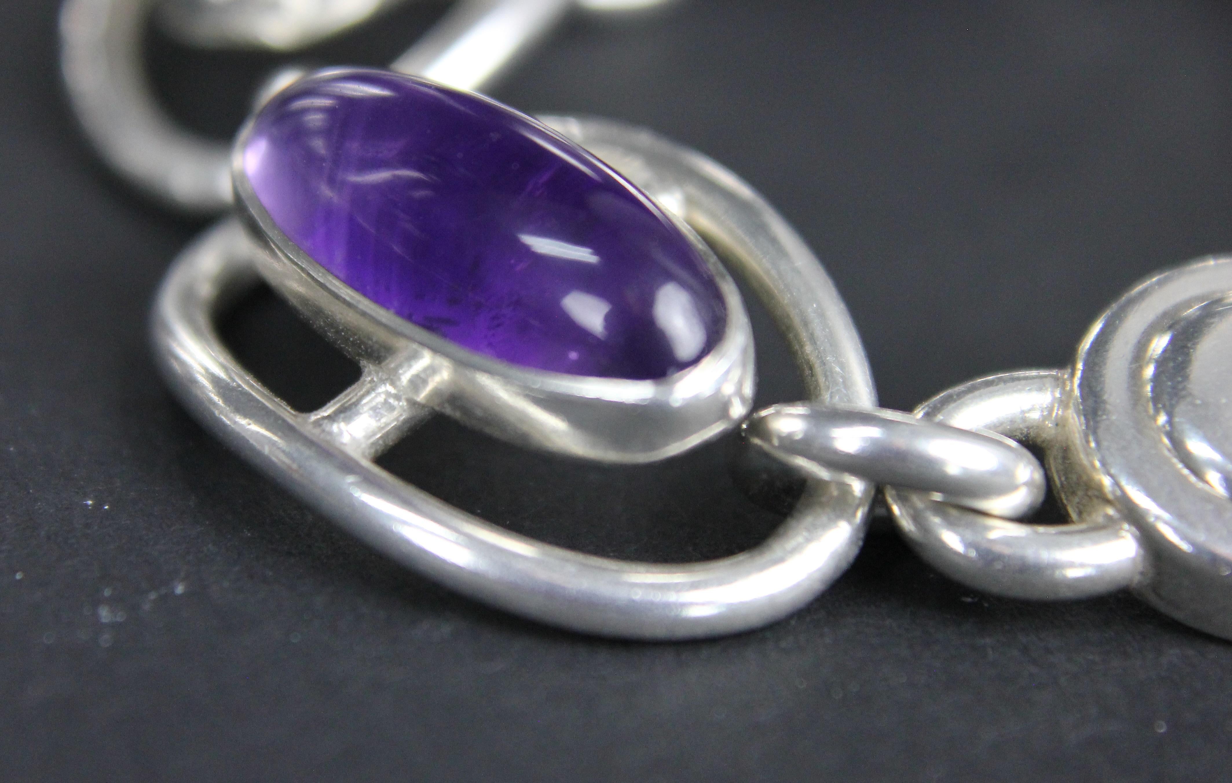 Niels Erik From, Denmark, Modernist Bracelet in Sterling Silver and Amethysts 7