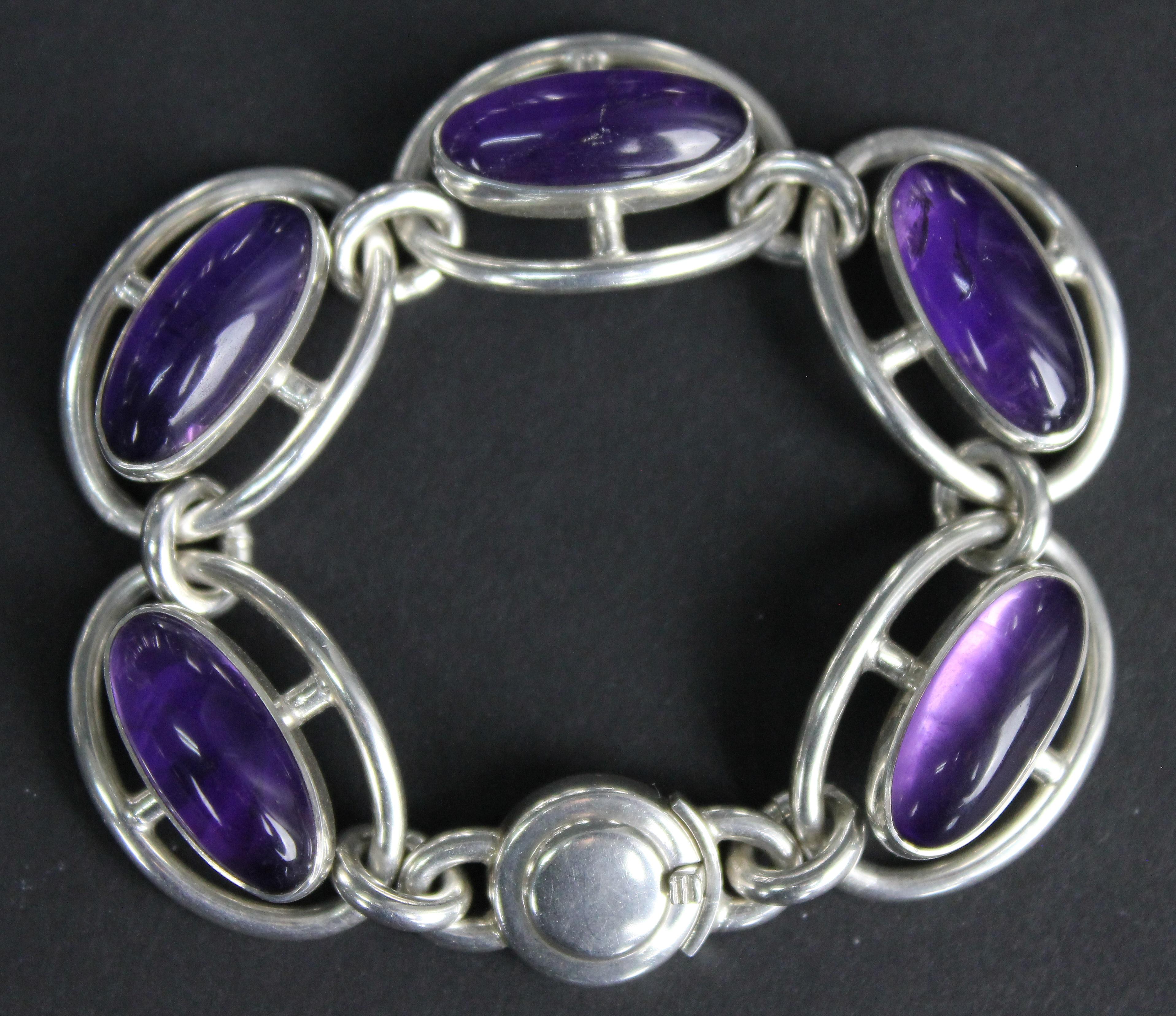 Niels Erik From, Denmark, Modernist Bracelet in Sterling Silver and Amethysts In Good Condition In Skanninge, SE