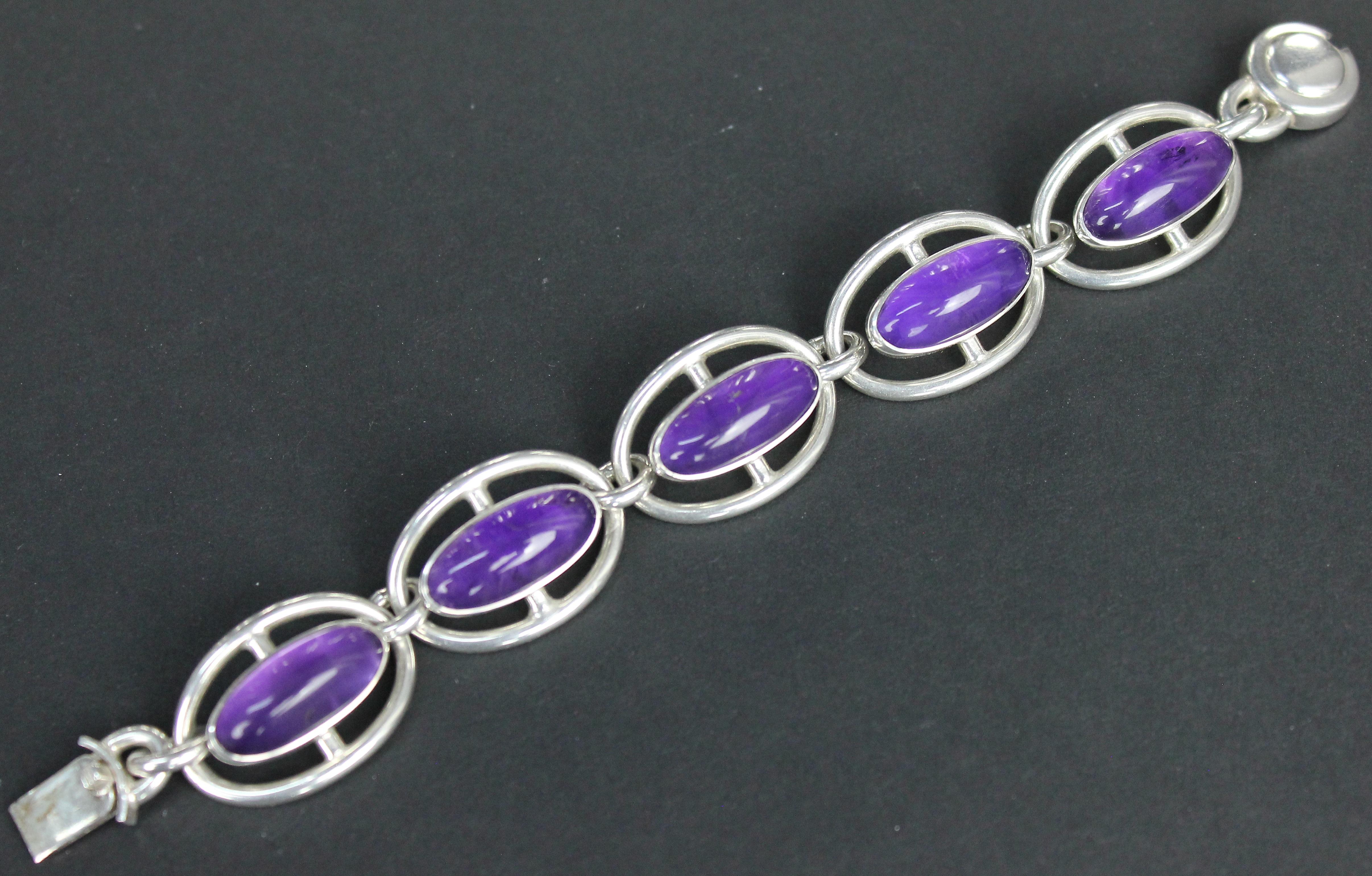 Niels Erik From, Denmark, Modernist Bracelet in Sterling Silver and Amethysts 2