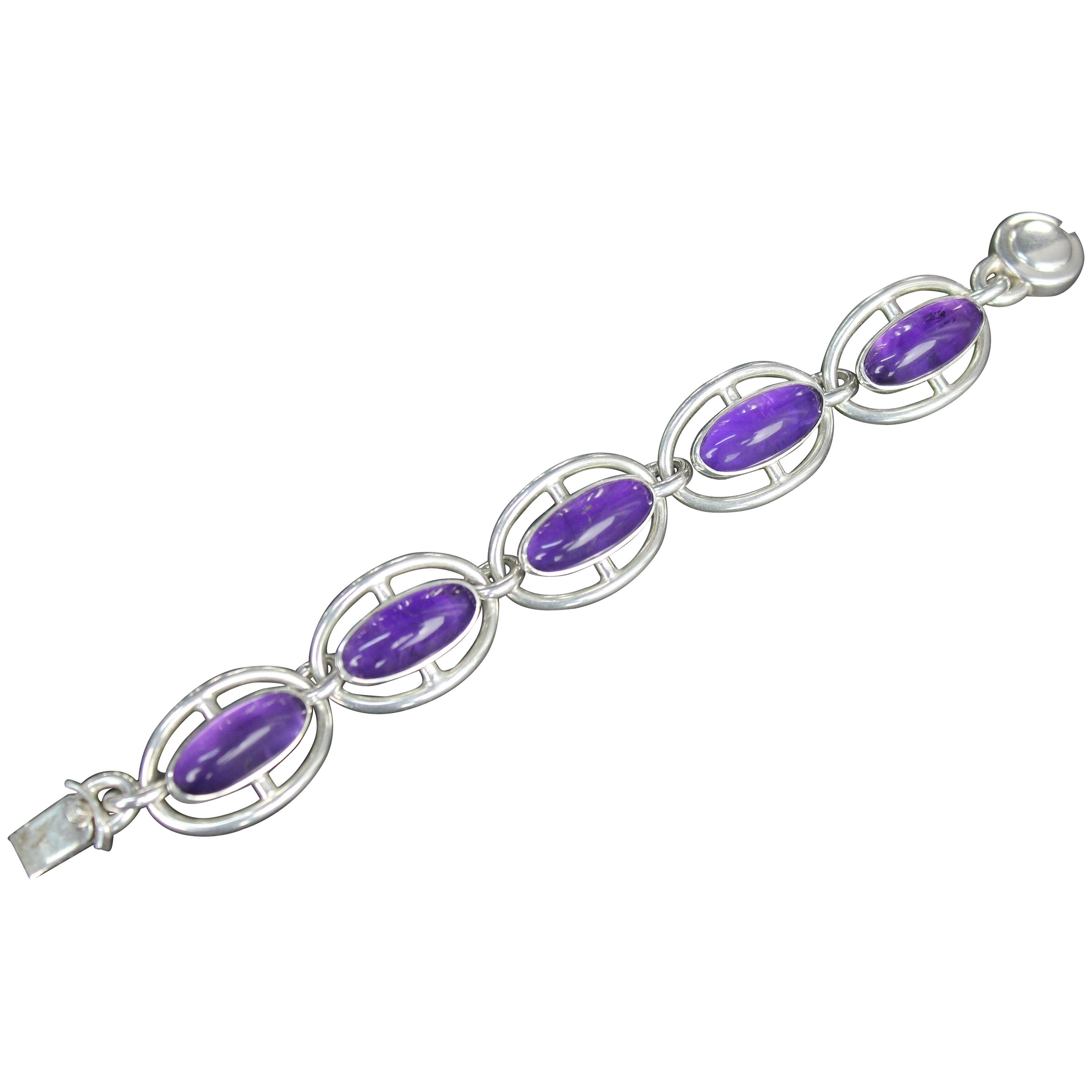 Niels Erik From, Denmark, Modernist Bracelet in Sterling Silver and Amethysts