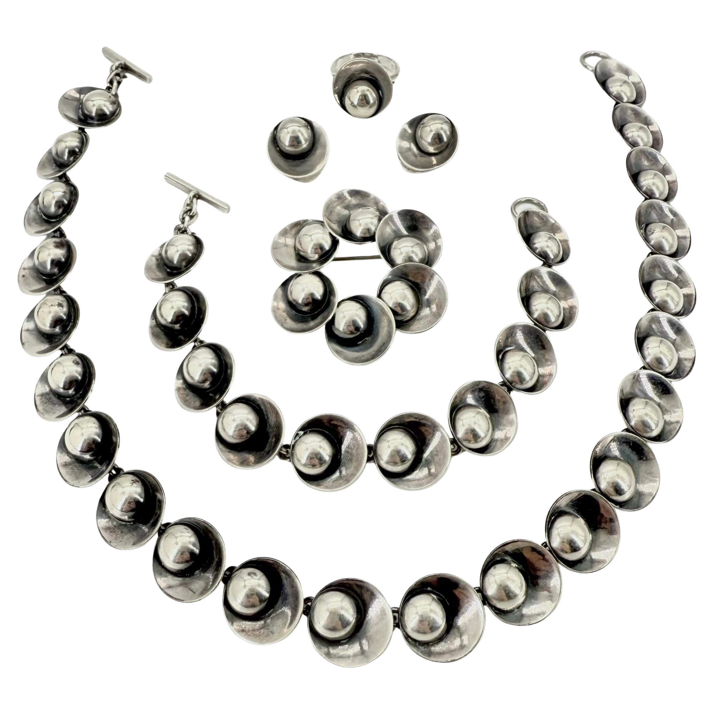 Niels Erik From, Denmark Modernist Sterling Parure Set For Sale