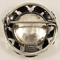 Niels Erik From Denmark Sterling Silver and Amber Flower and Leaf Brooch