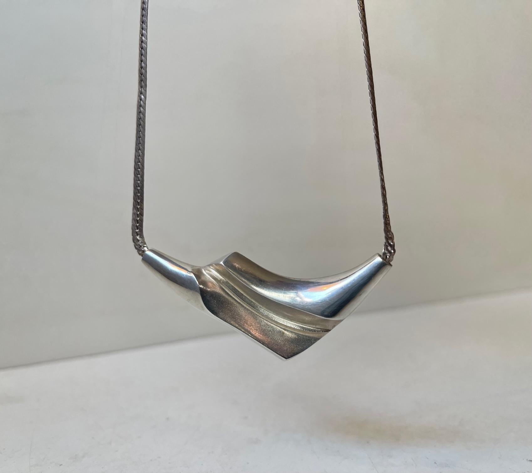 Mid-Century Modern Niels Erik From Modernist Silver Pendant Necklace & Earrings, 1970s For Sale