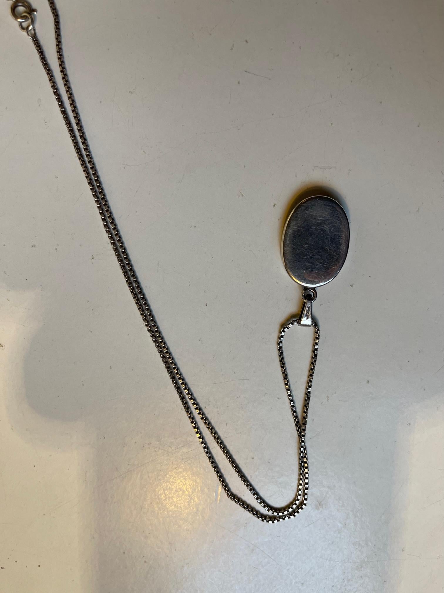 Mid-Century Modern Niels Erik From Modernist Silver Pendant Necklace with Agate For Sale