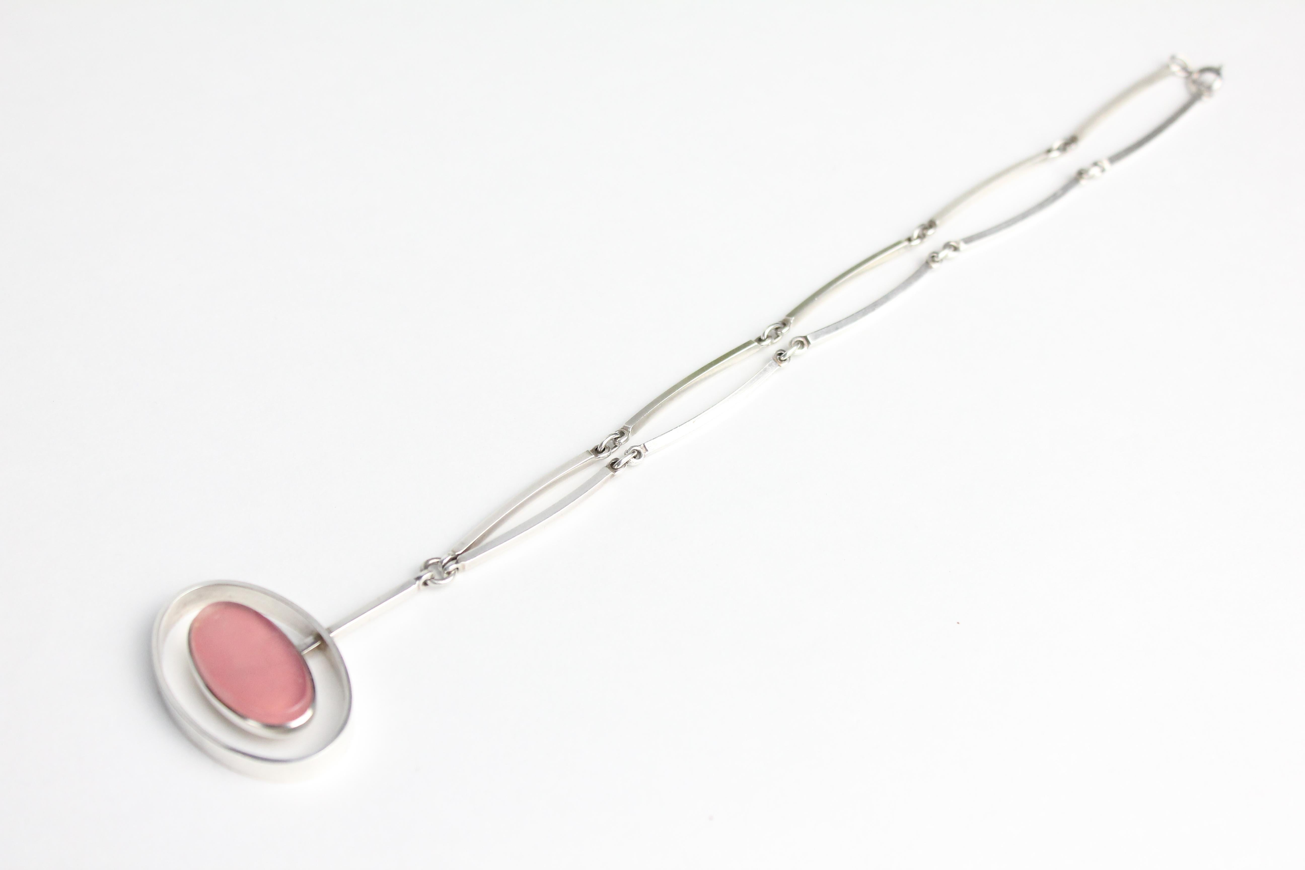 Niels Erik From, Scandinavian Modern Necklace in Sterling Silver and Rose Quartz 1