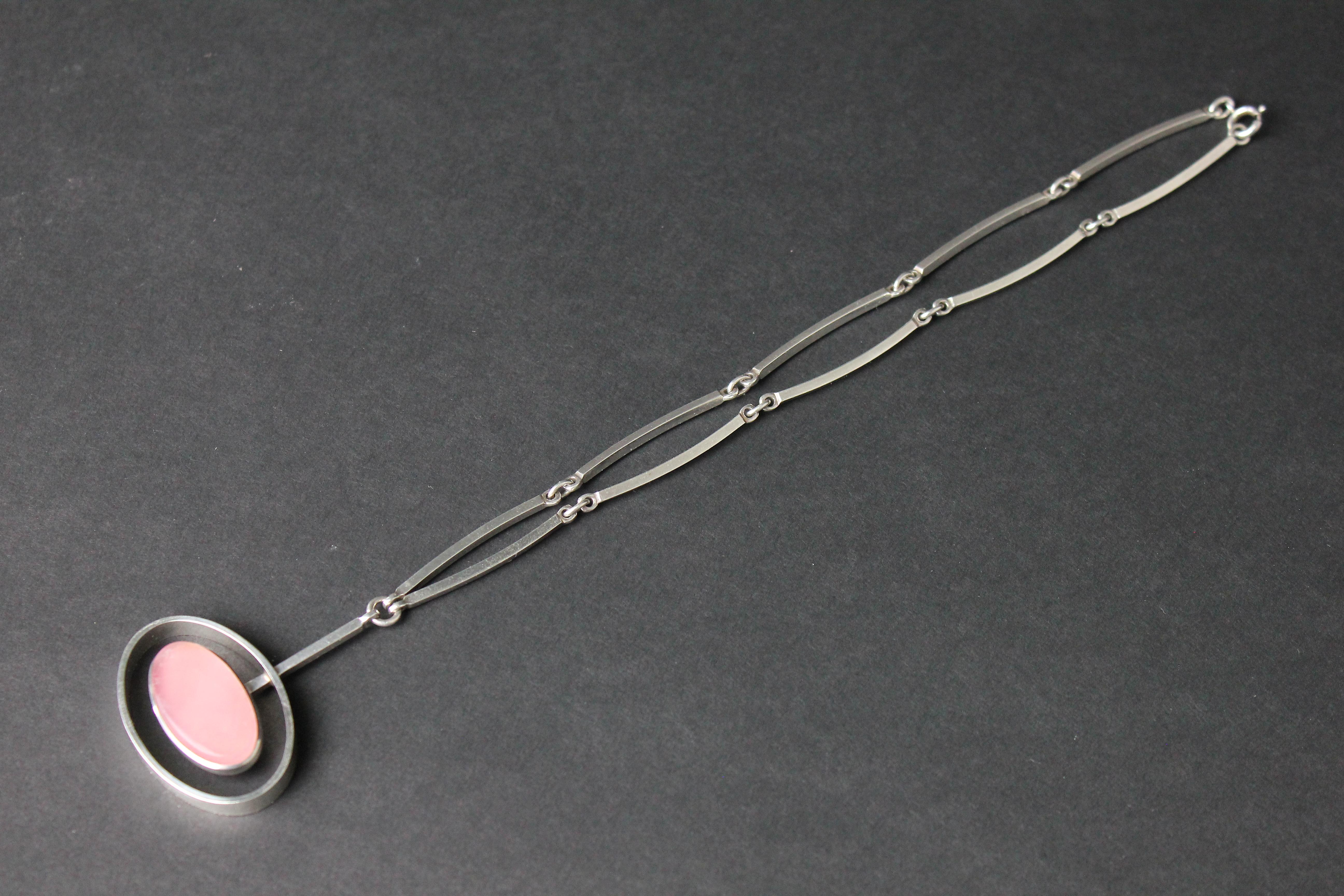 Niels Erik From, Scandinavian Modern Necklace in Sterling Silver and Rose Quartz 2
