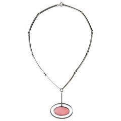 Niels Erik From, Scandinavian Modern Necklace in Sterling Silver and Rose Quartz