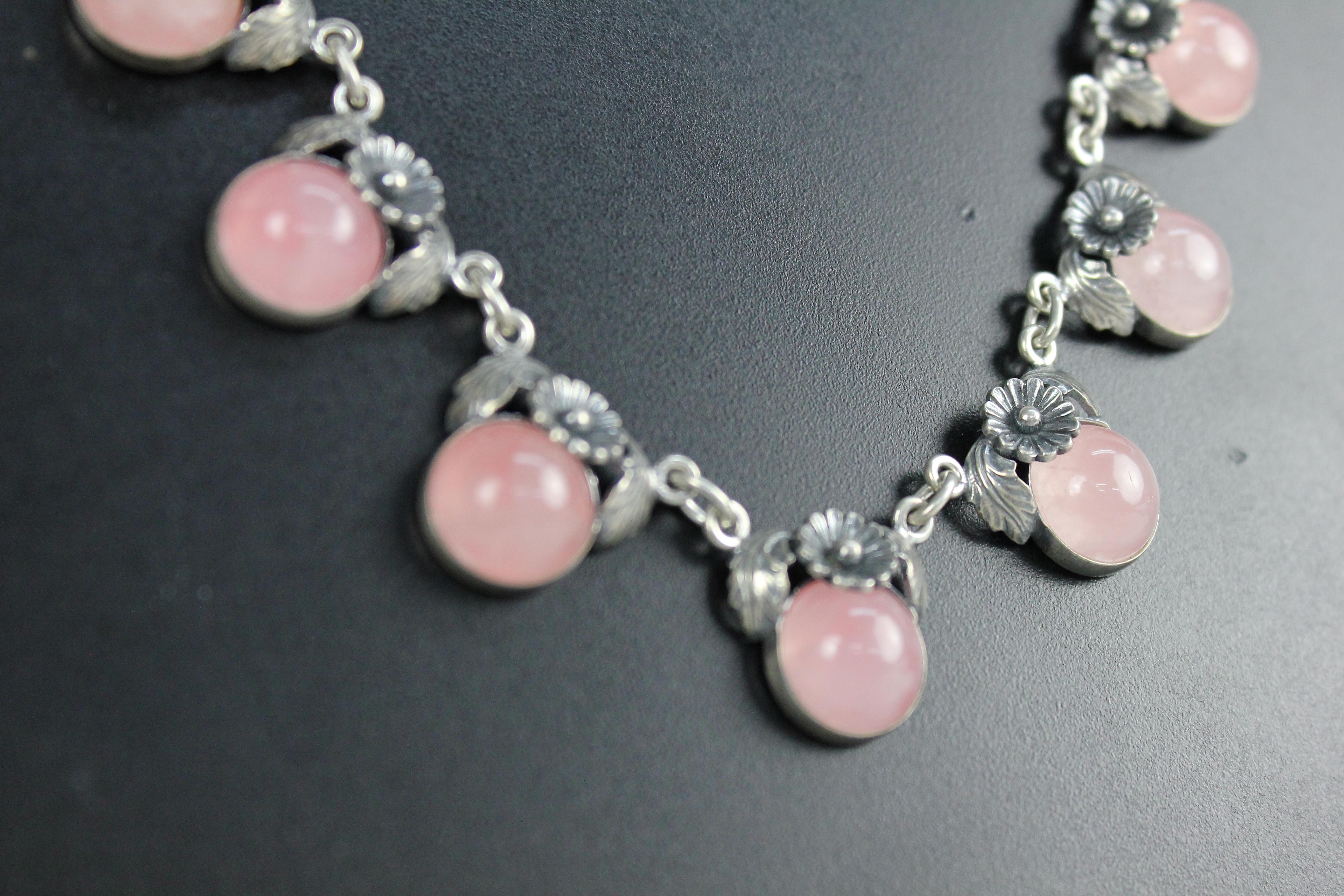 Niels Erik From, Scandinavian Modernist Necklace in Silver and Rose Quartz 3