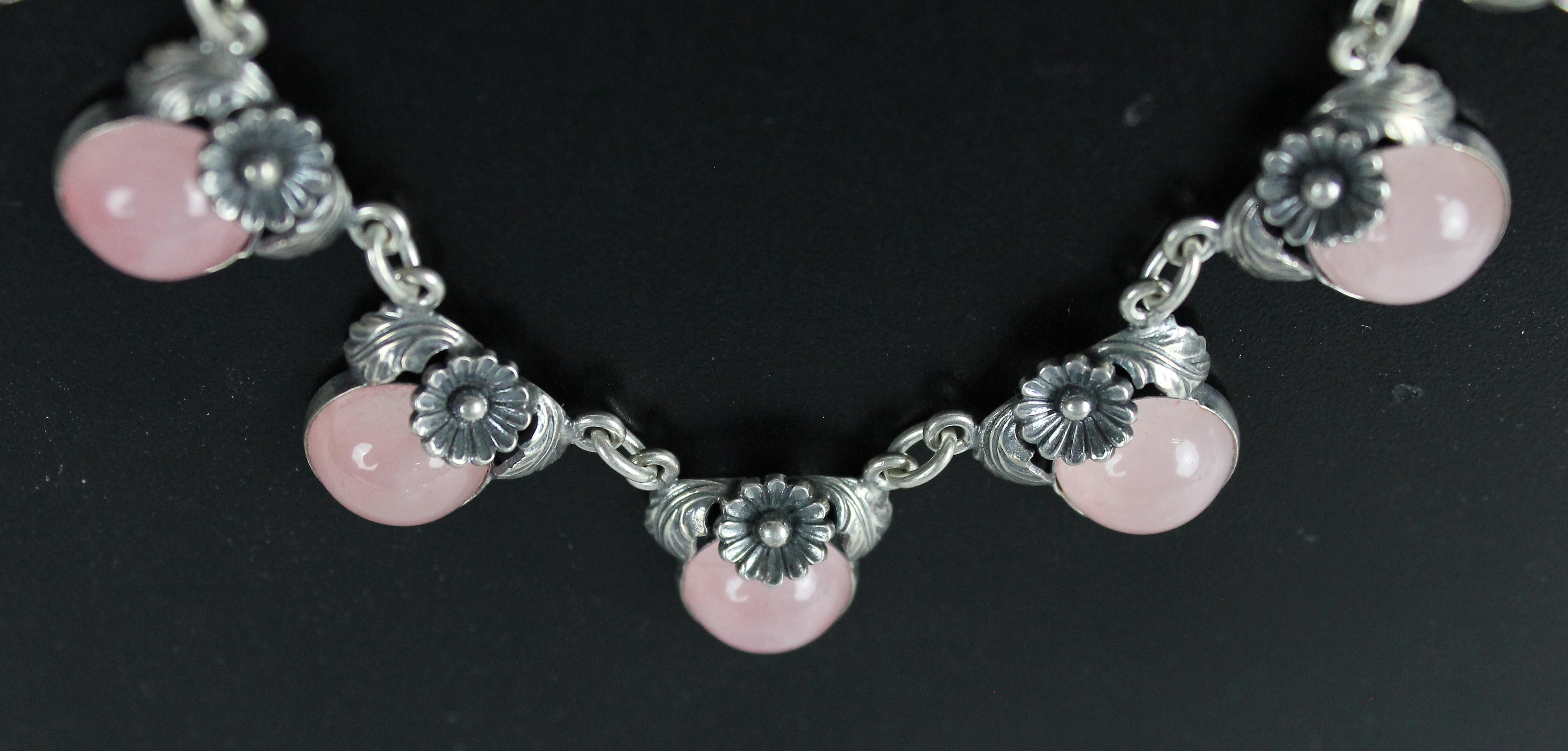 Niels Erik From, Scandinavian Modernist Necklace in Silver and Rose Quartz 4