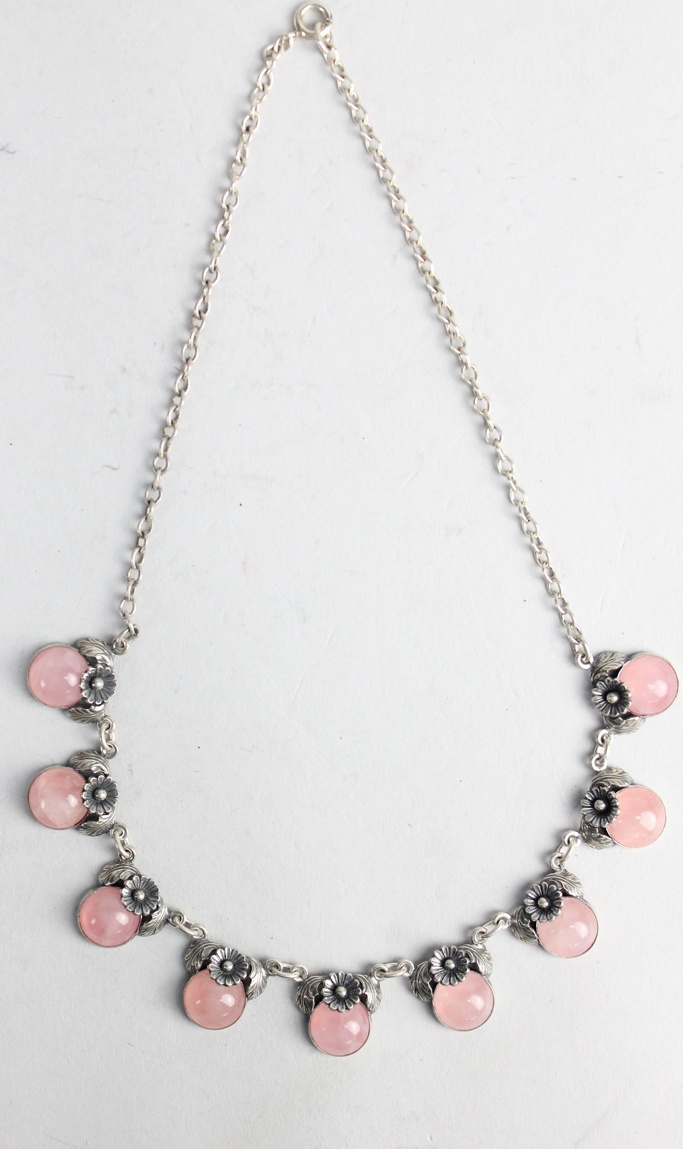 Women's Niels Erik From, Scandinavian Modernist Necklace in Silver and Rose Quartz